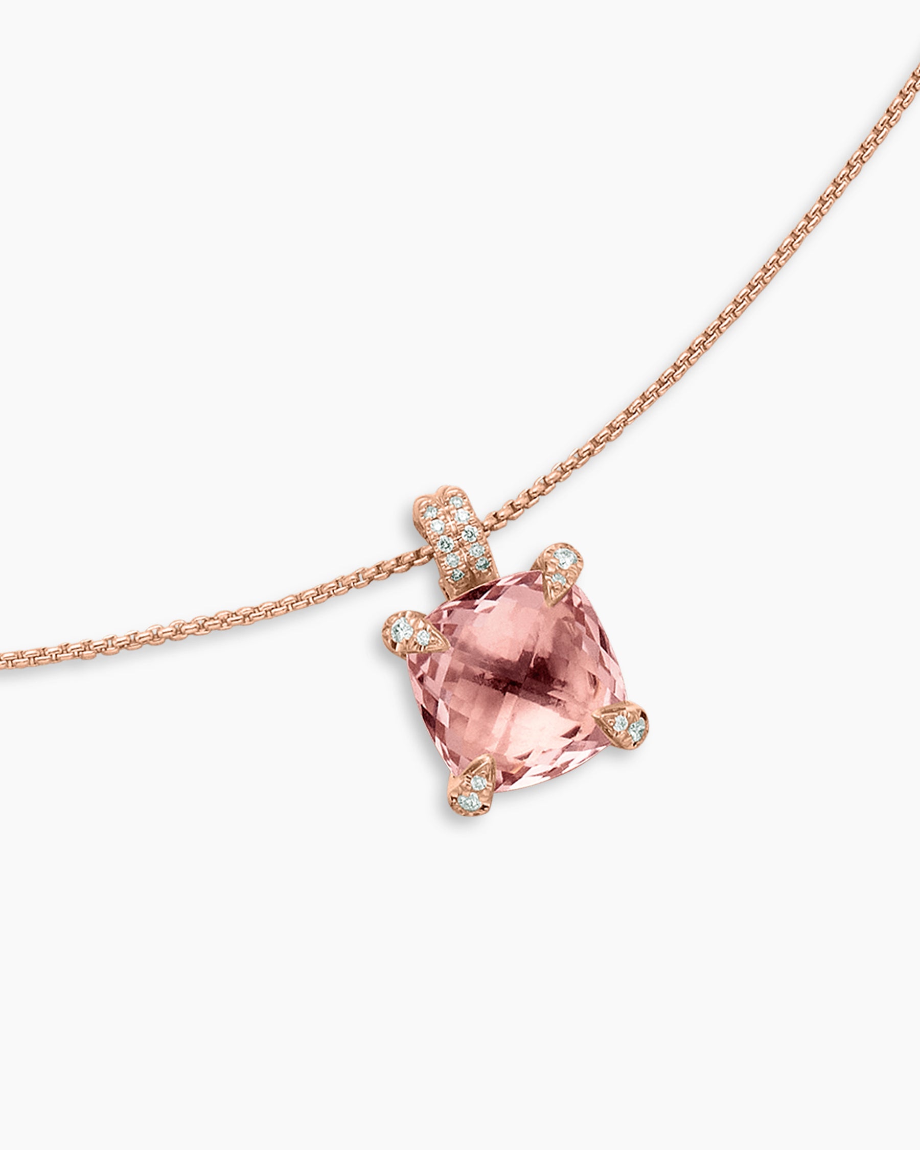 Chatelaine Pendant Necklace in 18K Rose Gold with Morganite and Diamonds, 11mm - Image 5