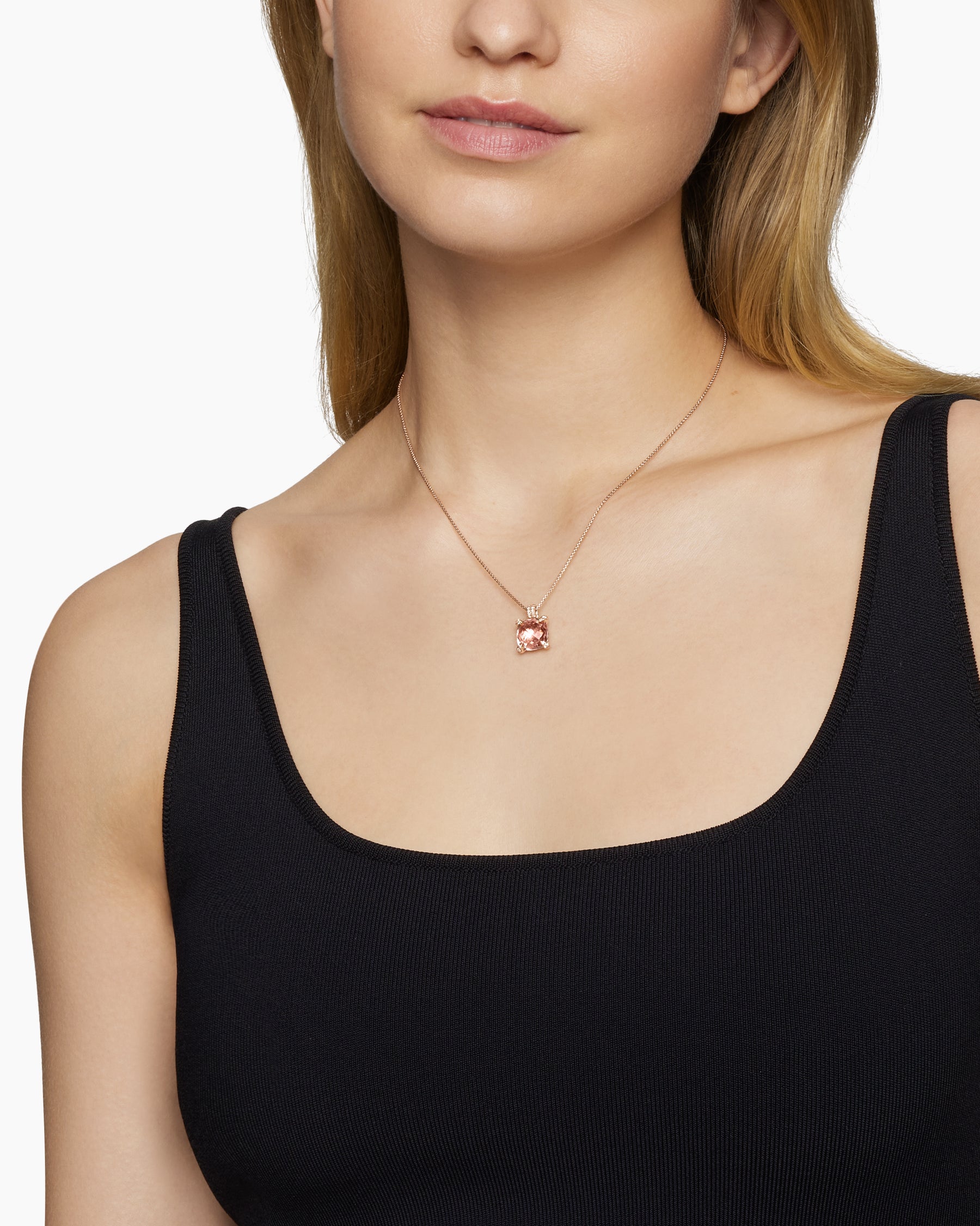 Chatelaine Pendant Necklace in 18K Rose Gold with Morganite and Diamonds, 11mm - Image 2