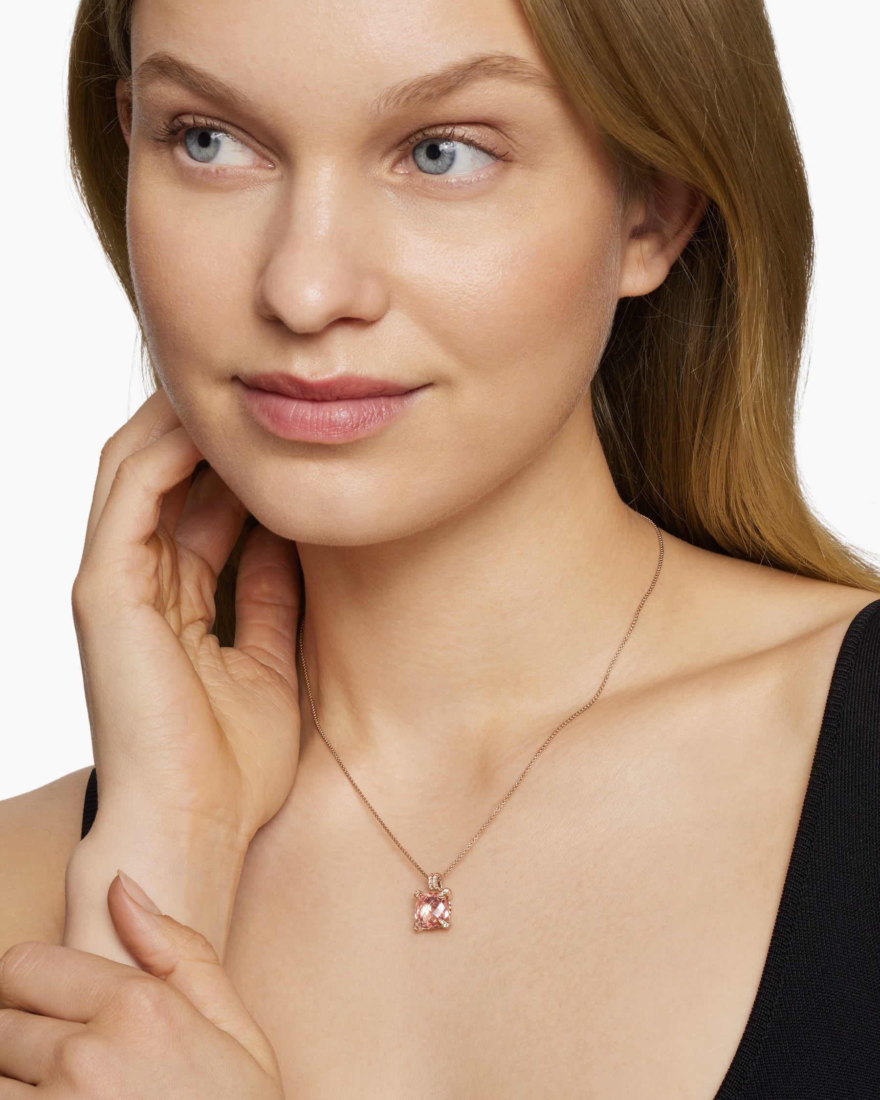 Chatelaine Pendant Necklace in 18K Rose Gold with Morganite and Diamonds, 11mm - Image 6