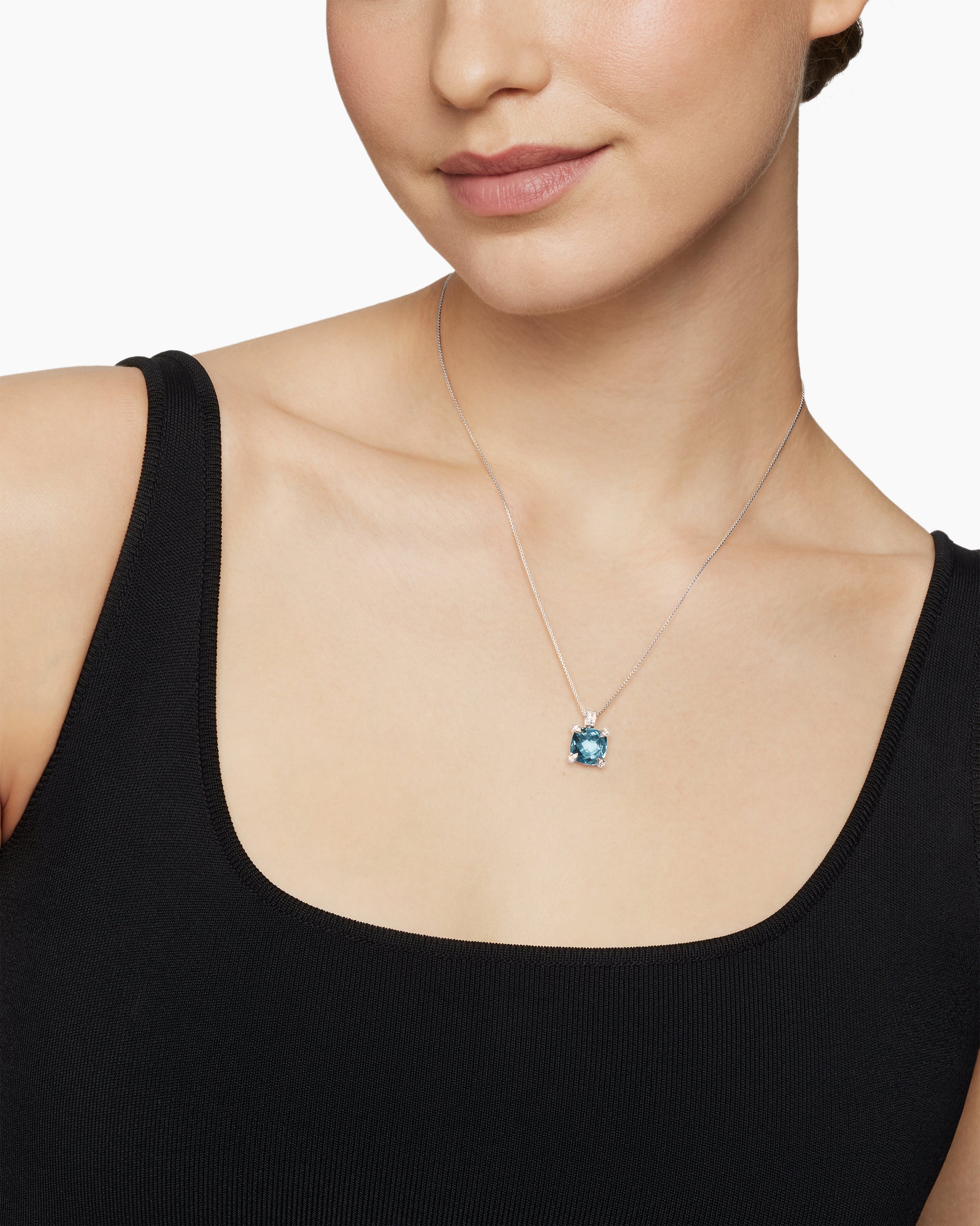 Alternative view of Chatelaine Pendant Necklace in Sterling Silver with Hampton Blue Topaz and Diamonds, 11mm
