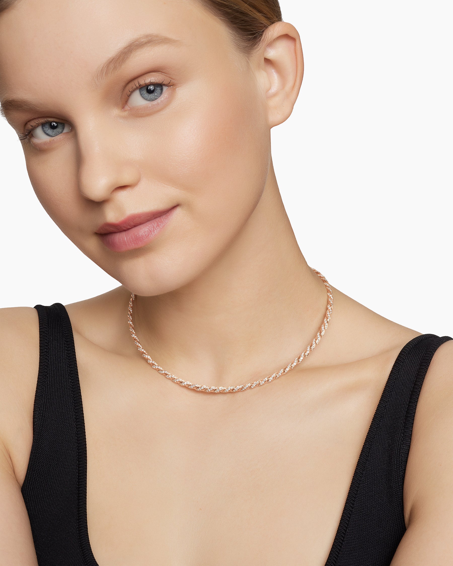 Sculpted Cable Flex Necklace in 18K Rose Gold with Diamonds, 3.7mm - Image 7