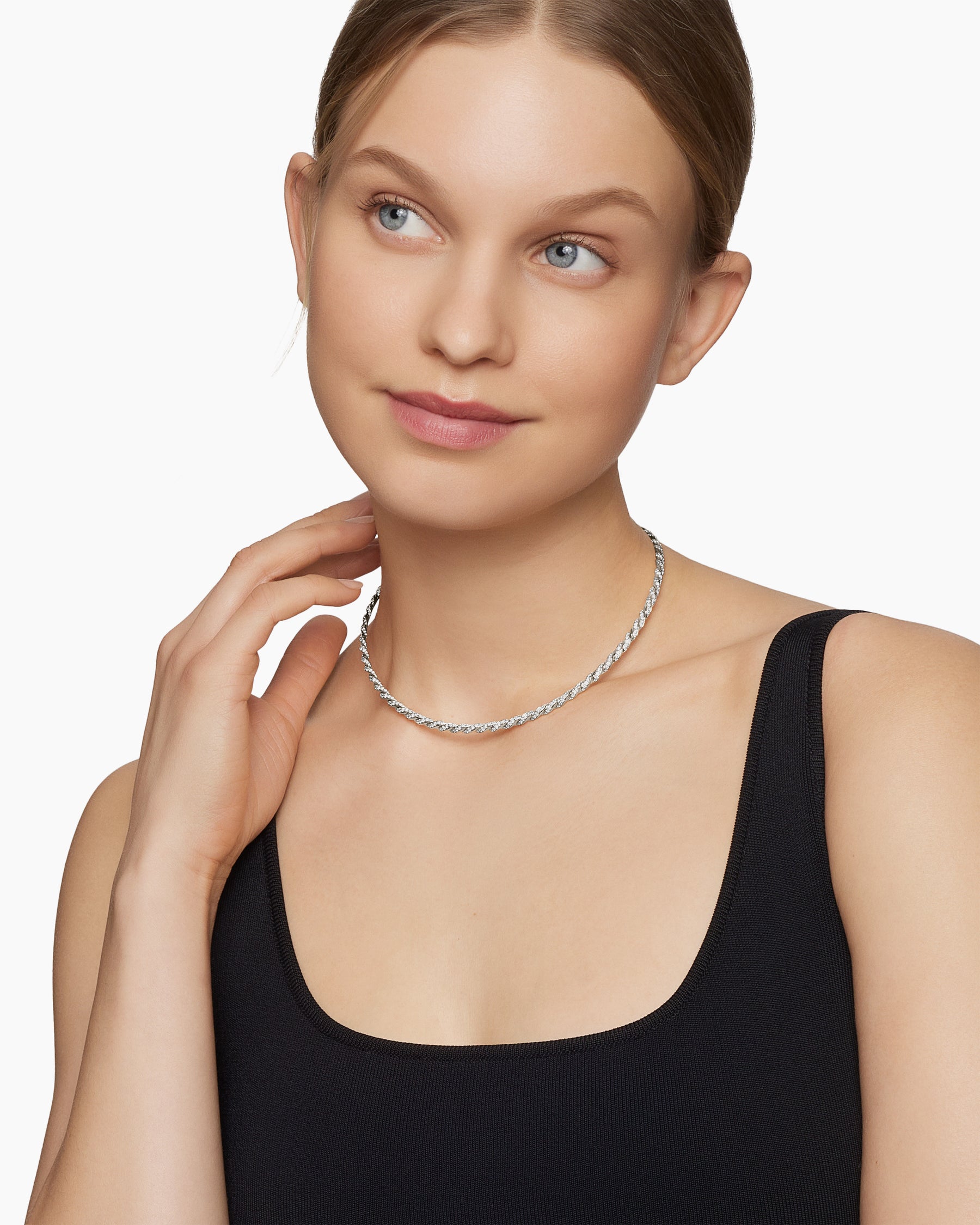 Alternative view of Sculpted Cable Flex Necklace in 18K White Gold with Diamonds, 3.7mm