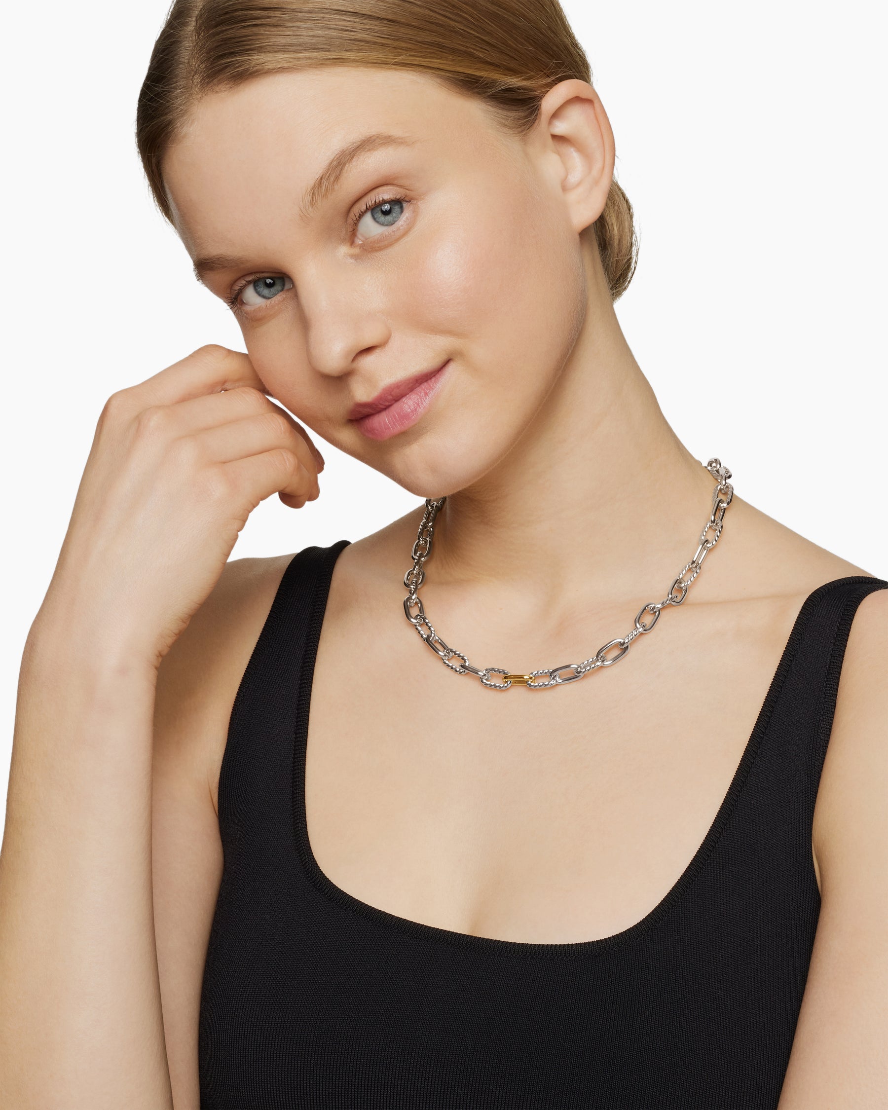 Alternative view of DY Madison Chain Necklace in Sterling Silver with 18K Yellow Gold, 8.5mm