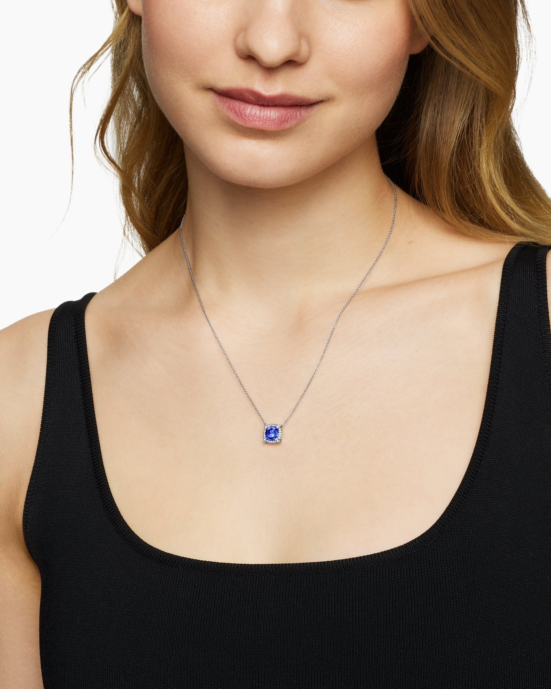 Alternative view of Petite Chatelaine Pavé Bezel Pendant Necklace in 18K White Gold with Tanzanite and Diamonds, 7mm