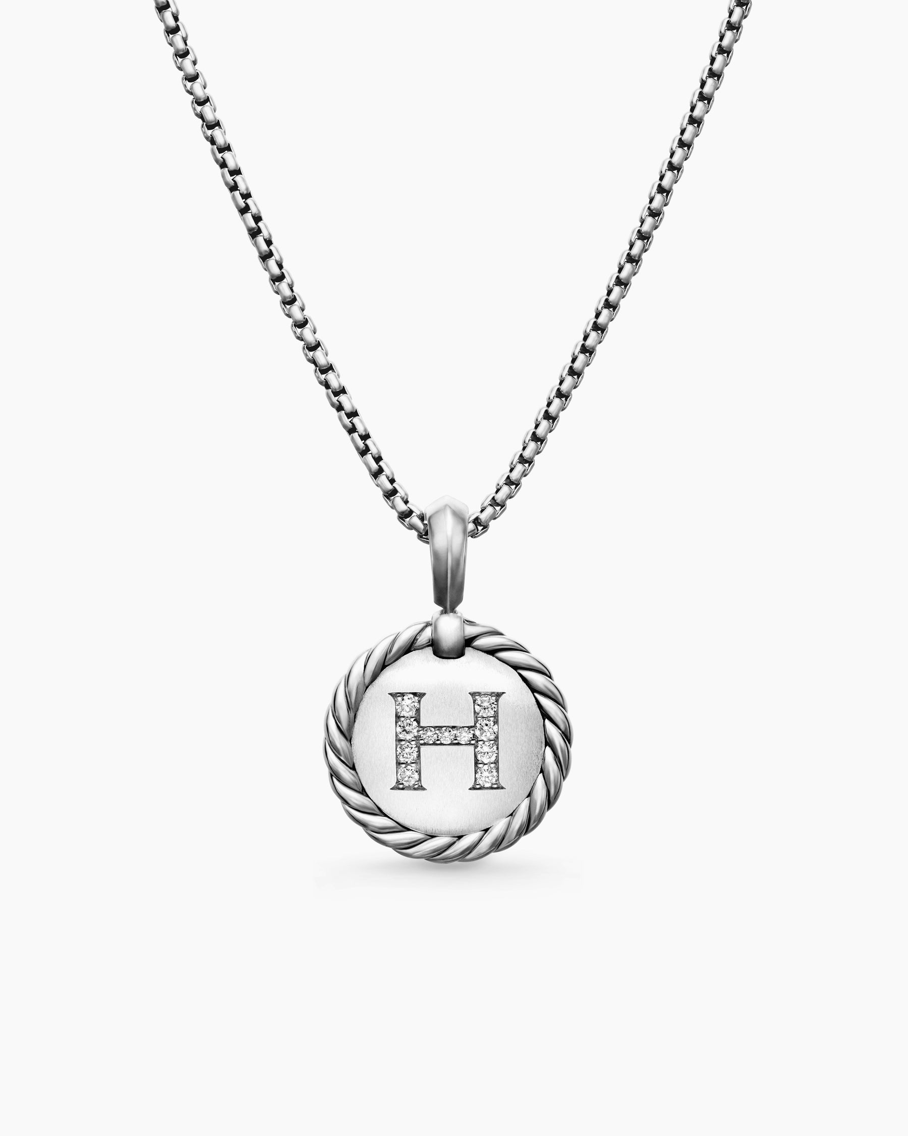 Initial Charm Necklace in Sterling Silver with Diamond H