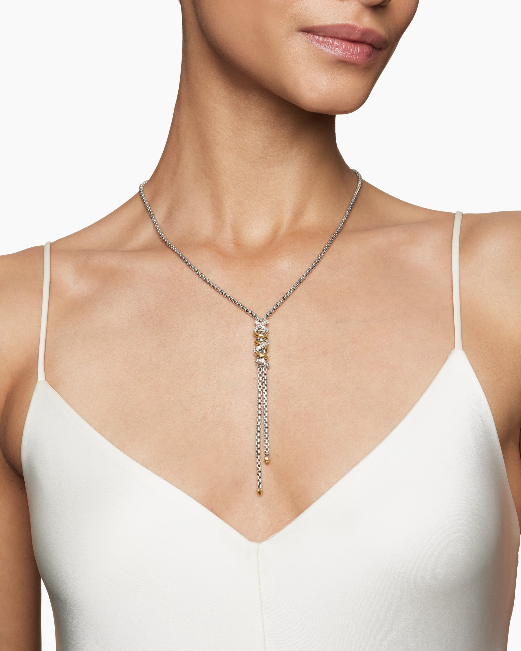 Helena Y Necklace in Sterling Silver with 18K Yellow Gold with Diamonds - Image 6