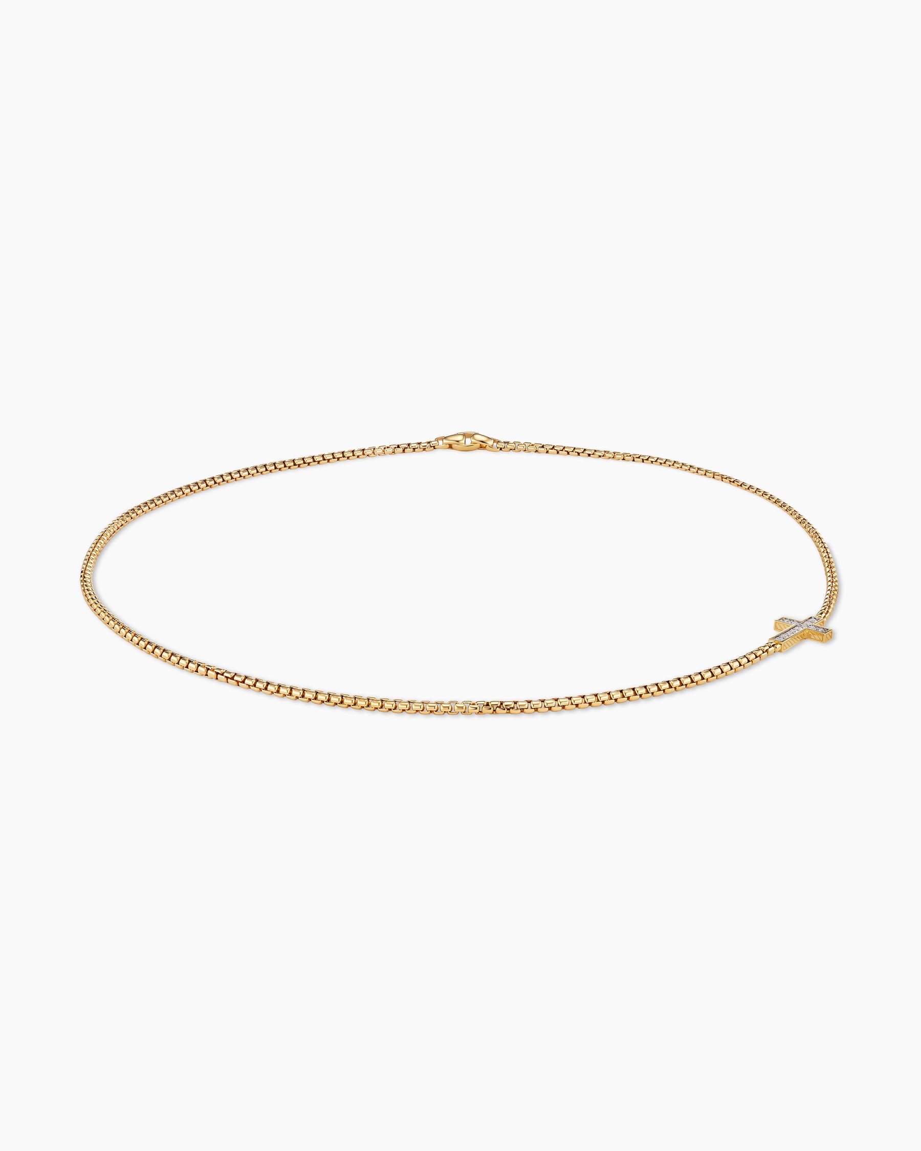 Cross Station Necklace in 18K Yellow Gold with Diamonds, 3.4mm - Image 3