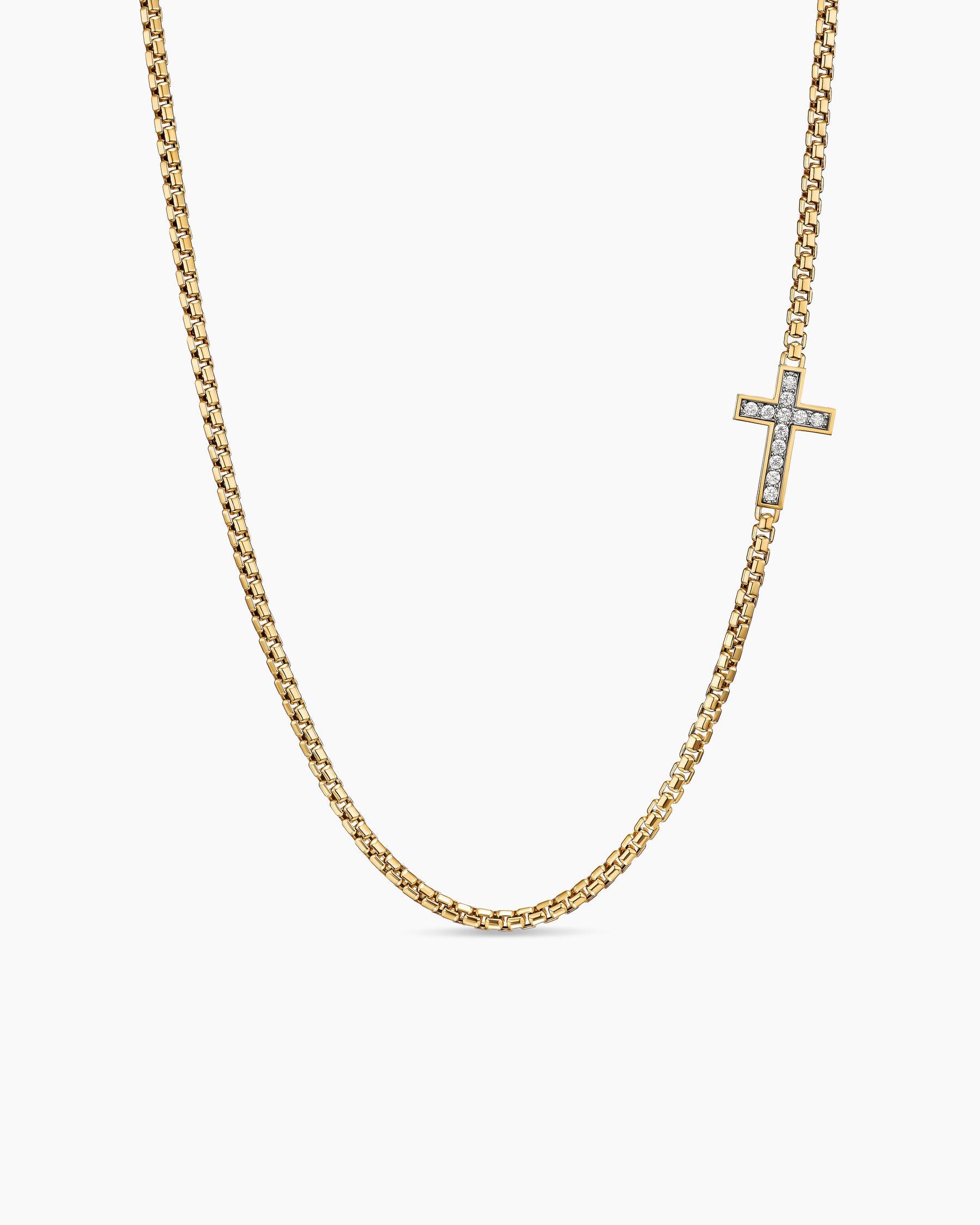 Cross Station Necklace in 18K Yellow Gold with Diamonds, 3.4mm