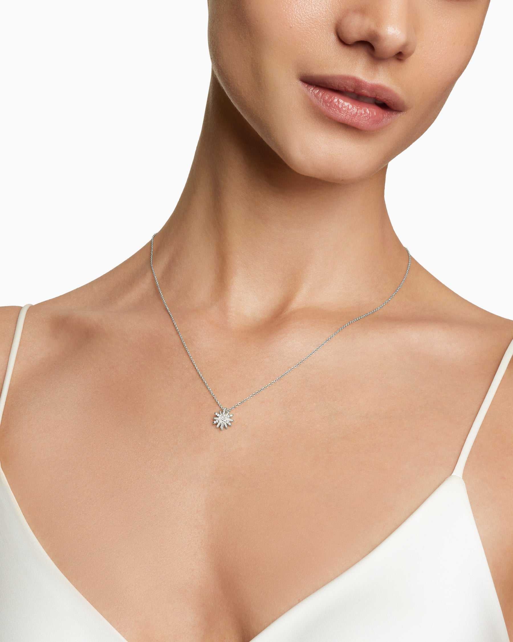 Alternative view of Petite Starburst Pendant Necklace in Sterling Silver with Diamonds, 10.5mm