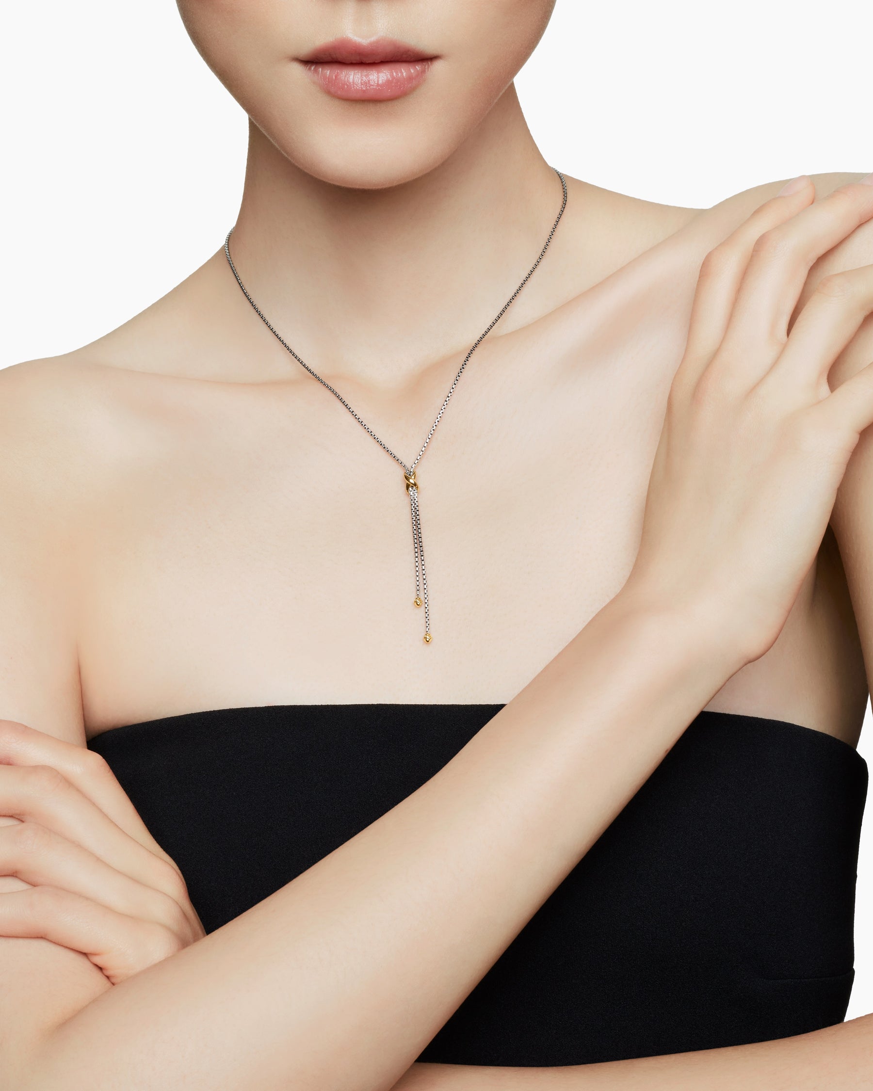 Petite X Lariat Necklace in Sterling Silver with 18K Yellow Gold - Image 6
