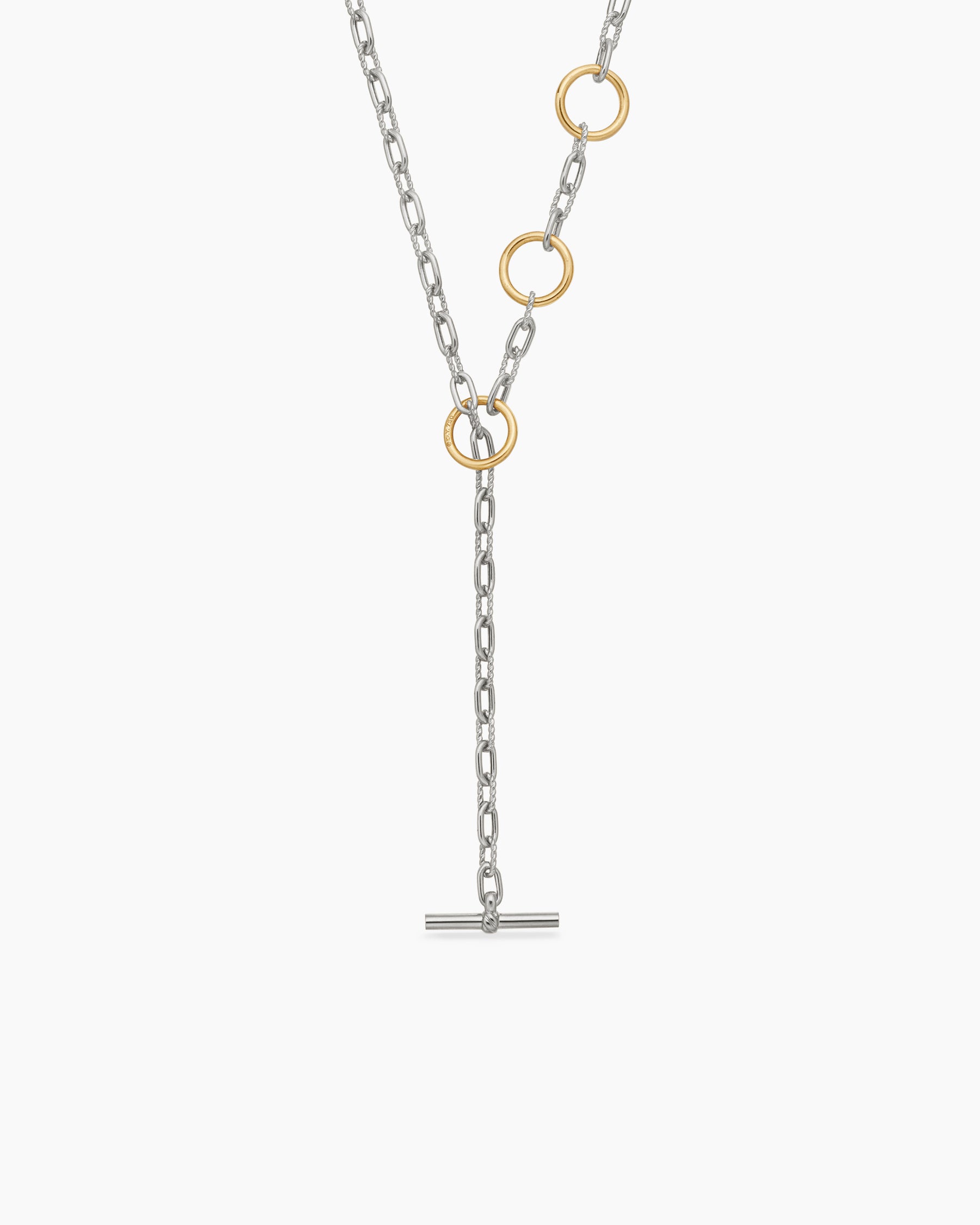 DY Madison Three Ring Chain Necklace in Sterling Silver with 18K Yellow Gold, 3mm - Image 4
