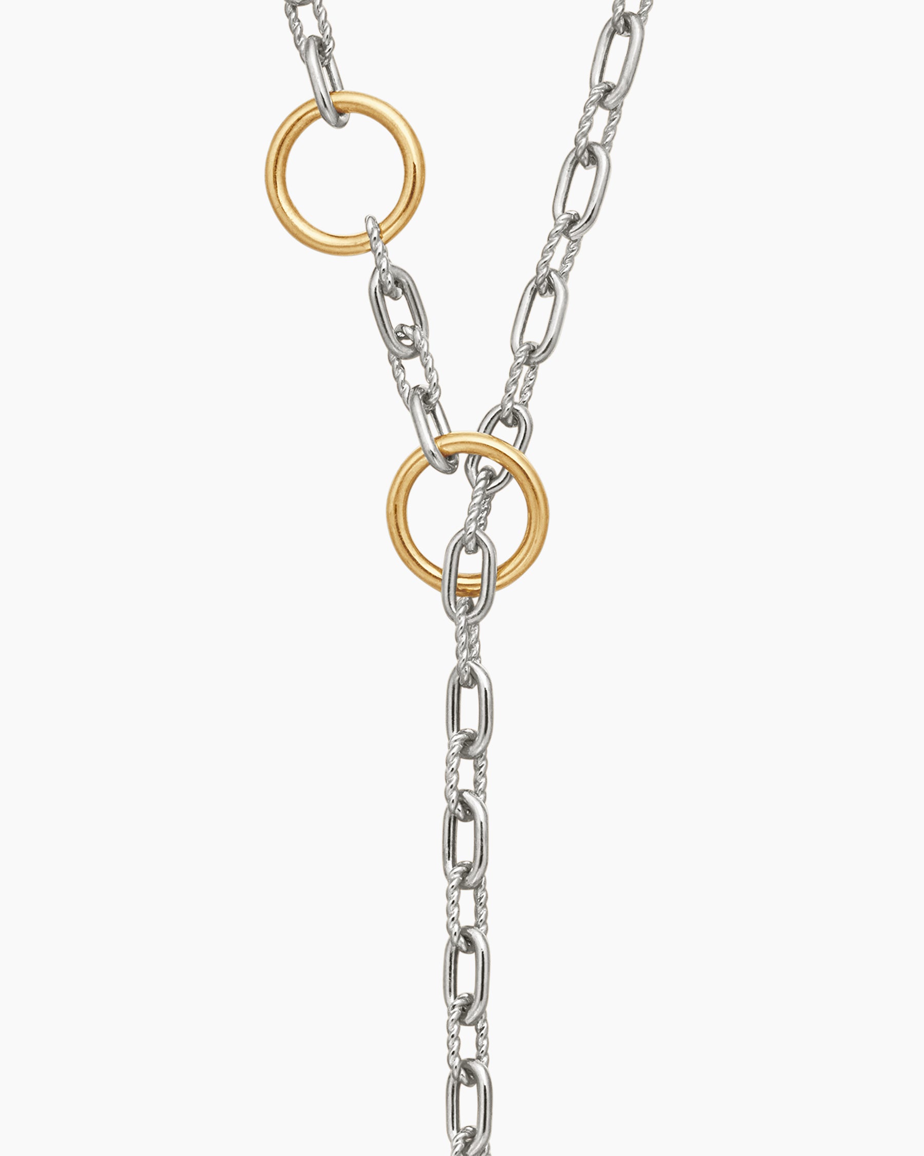 DY Madison Three Ring Chain Necklace in Sterling Silver with 18K Yellow Gold, 3mm - Image 5