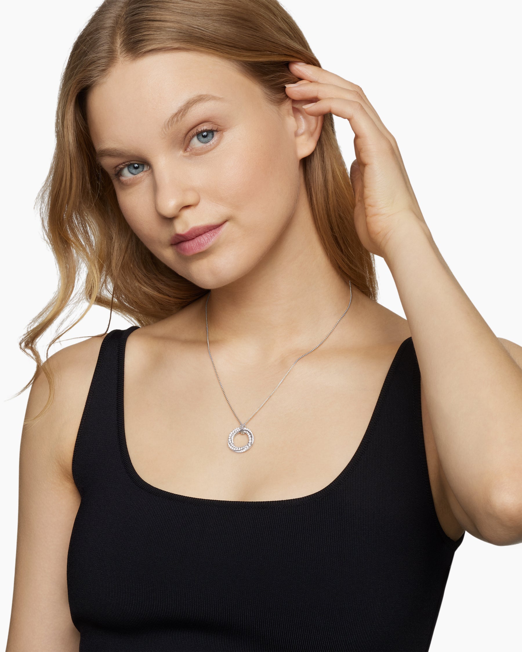 Pavé Crossover Pendant Necklace in 18K White Gold with Diamonds, 21mm - Image 2