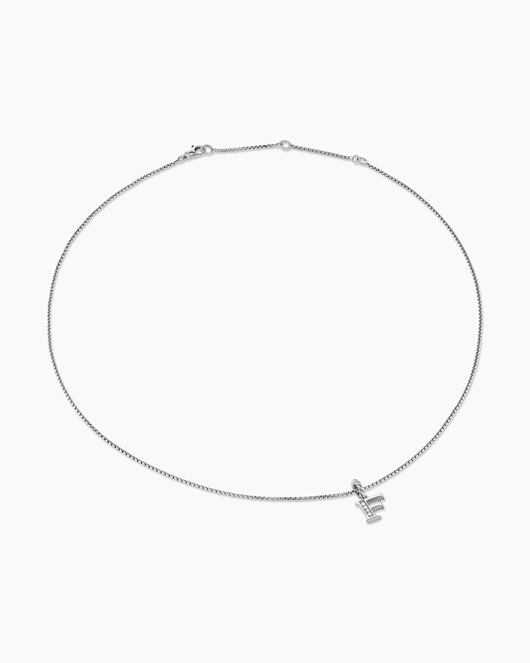 Pavé Initial Pendant Necklace in Sterling Silver with Diamond F - Image 3