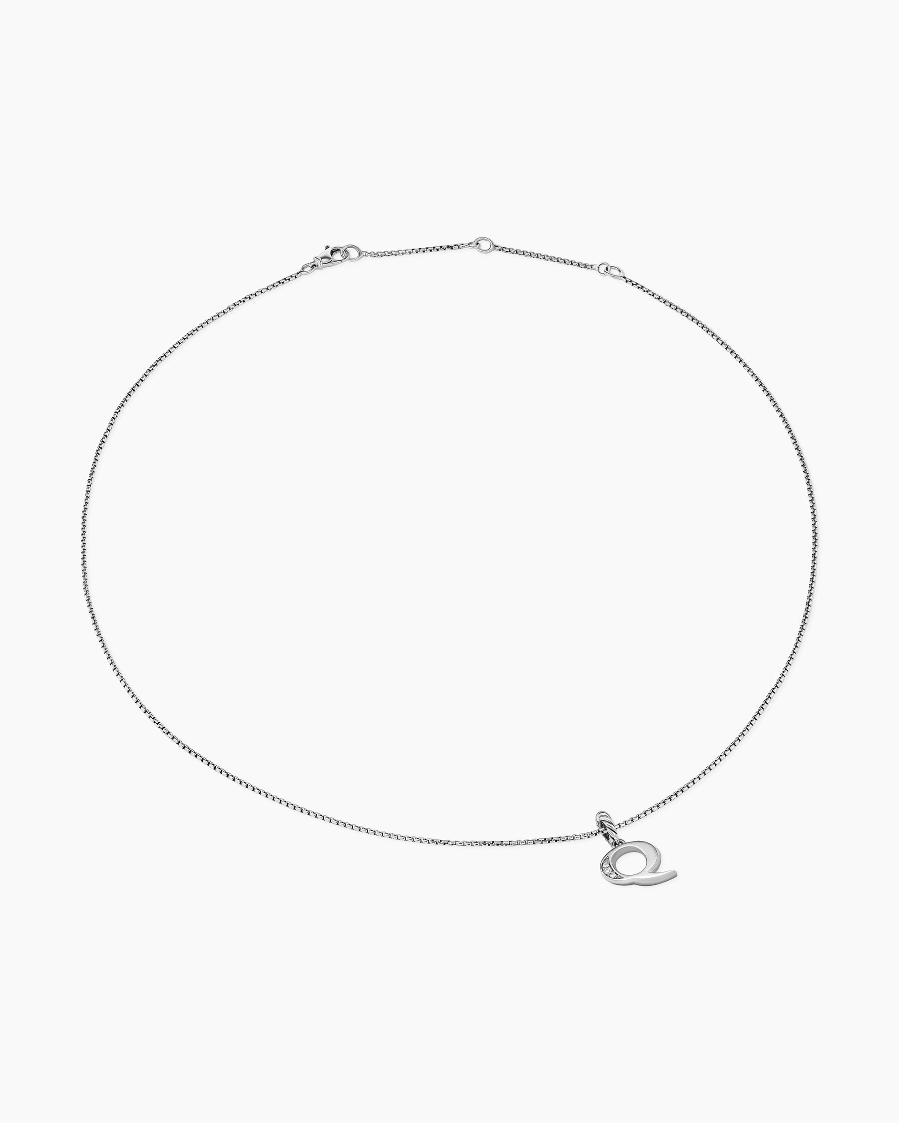 Pavé Initial Pendant Necklace in Sterling Silver with Diamond Q - Image 3