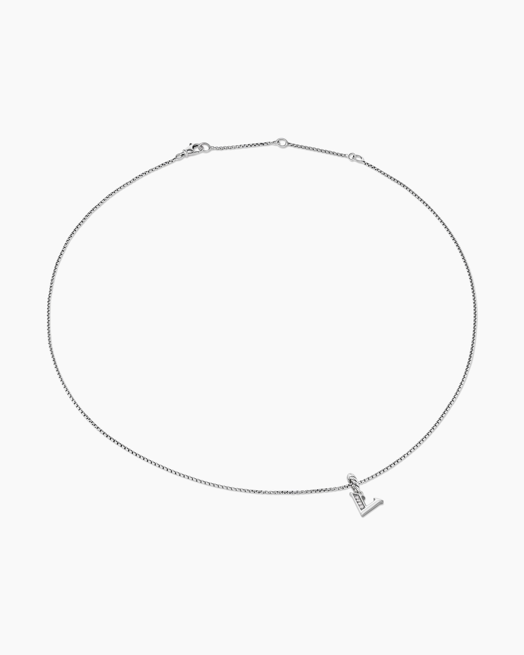 Pavé Initial Pendant Necklace in Sterling Silver with Diamond V - Image 3