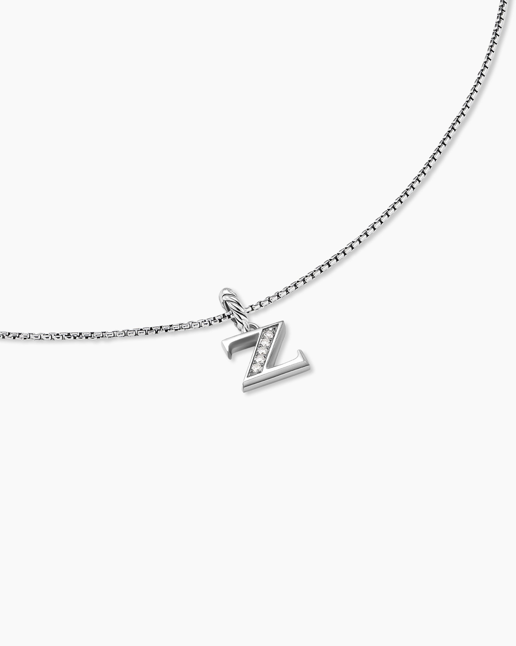 Pavé Initial Pendant Necklace in Sterling Silver with Diamond Z - Image 5