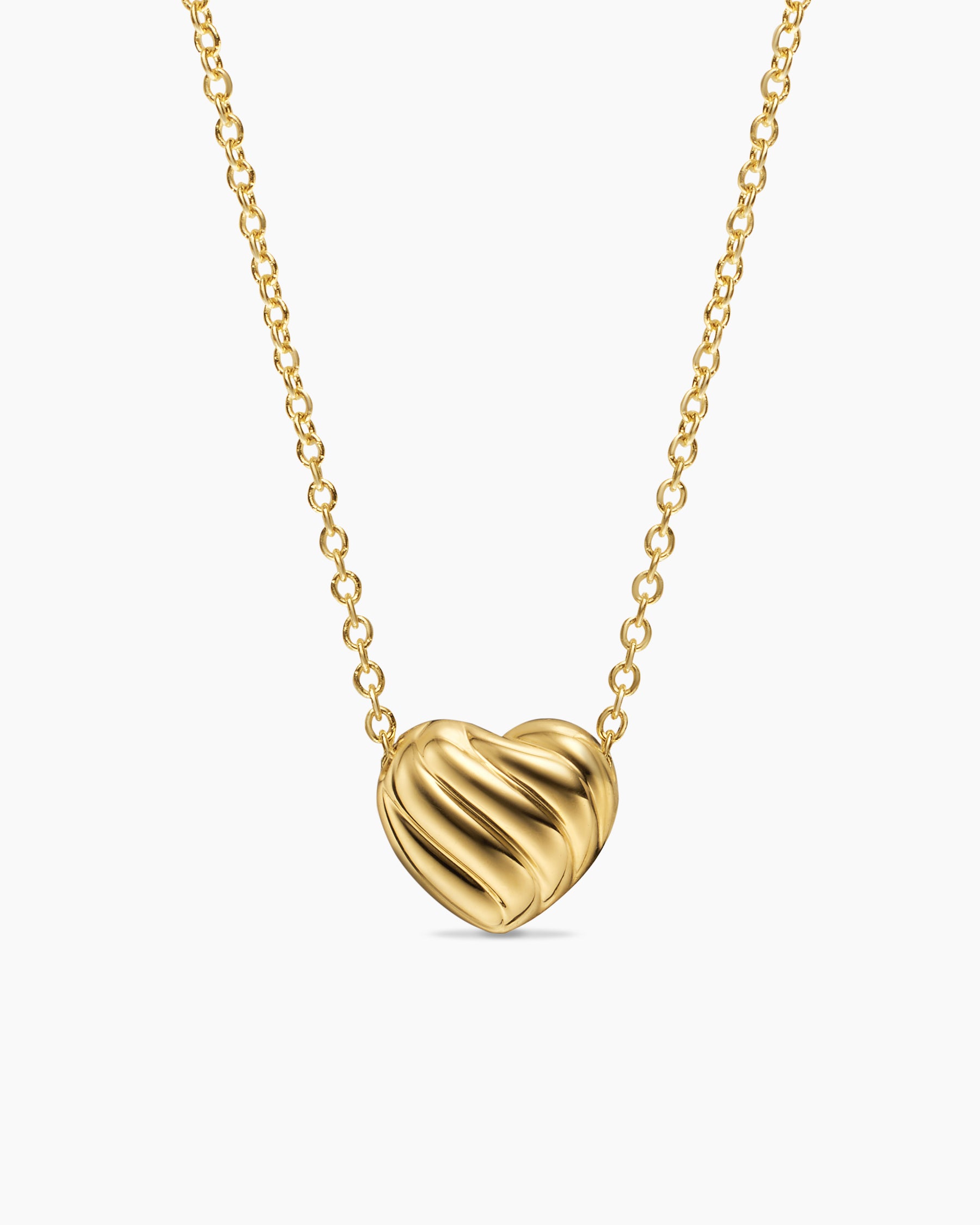 Puffy Heart Pendant Necklace in 18K Yellow Gold with Diamonds, 7.8mm - Image 4