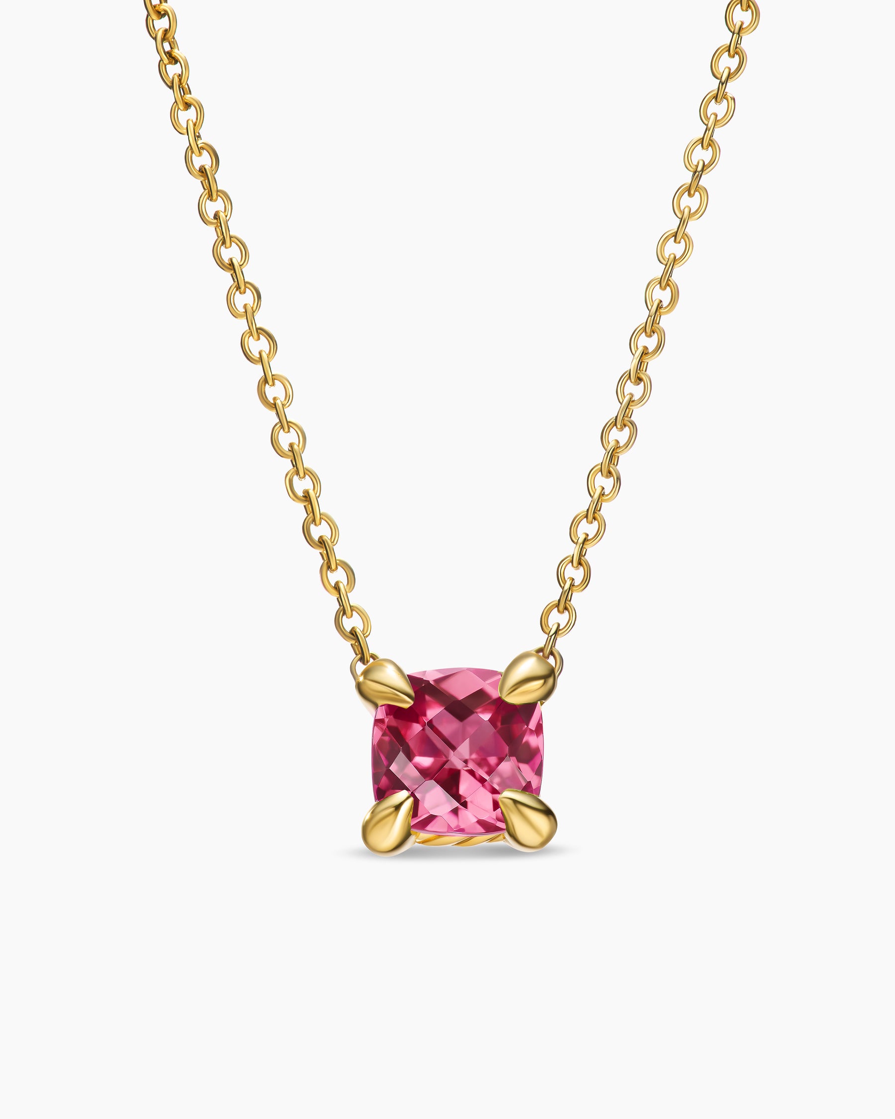 Micro Chatelaine Pendant Necklace in 18K Yellow Gold with Pink Tourmaline, 5mm