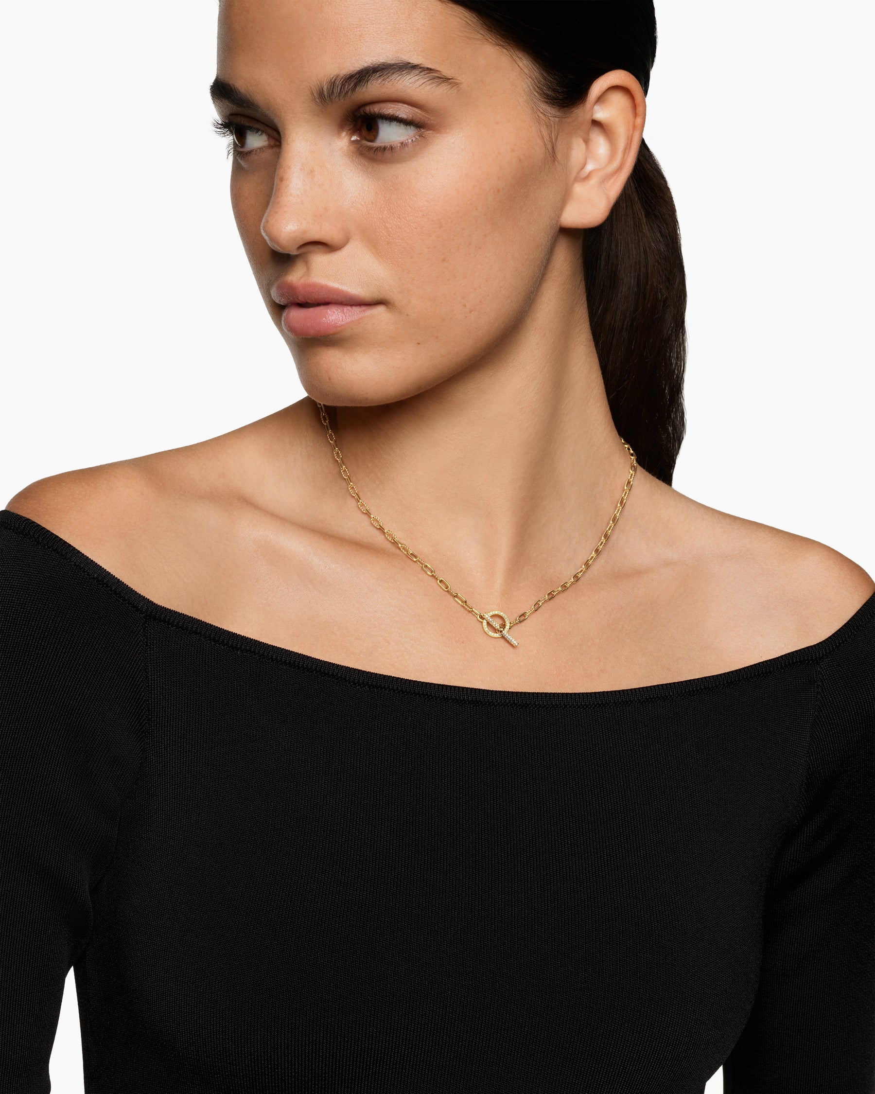 DY Madison Pavé Diamond Toggle Chain Necklace in 18K Yellow Gold, 3mm - Image 2
