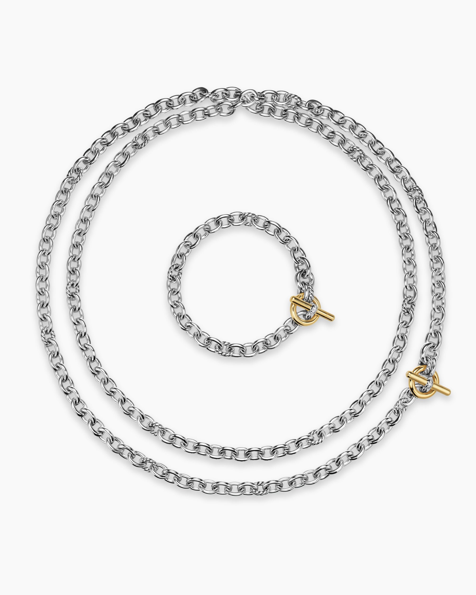 DY Mercer Convertible Chain Necklace in Sterling Silver with 18K Yellow Gold and Diamonds, 8mm - Image 3