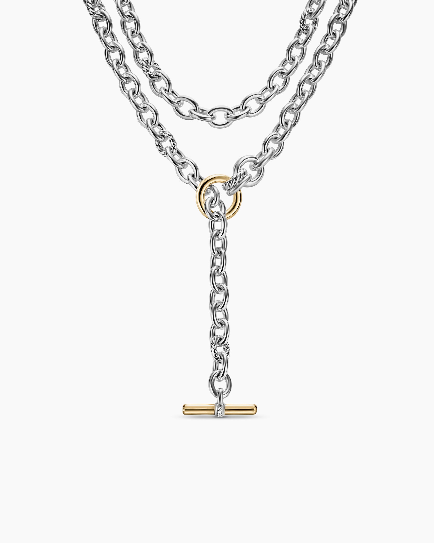 DY Mercer Convertible Chain Necklace in Sterling Silver with 18K Yellow Gold and Diamonds, 8mm - Image 4