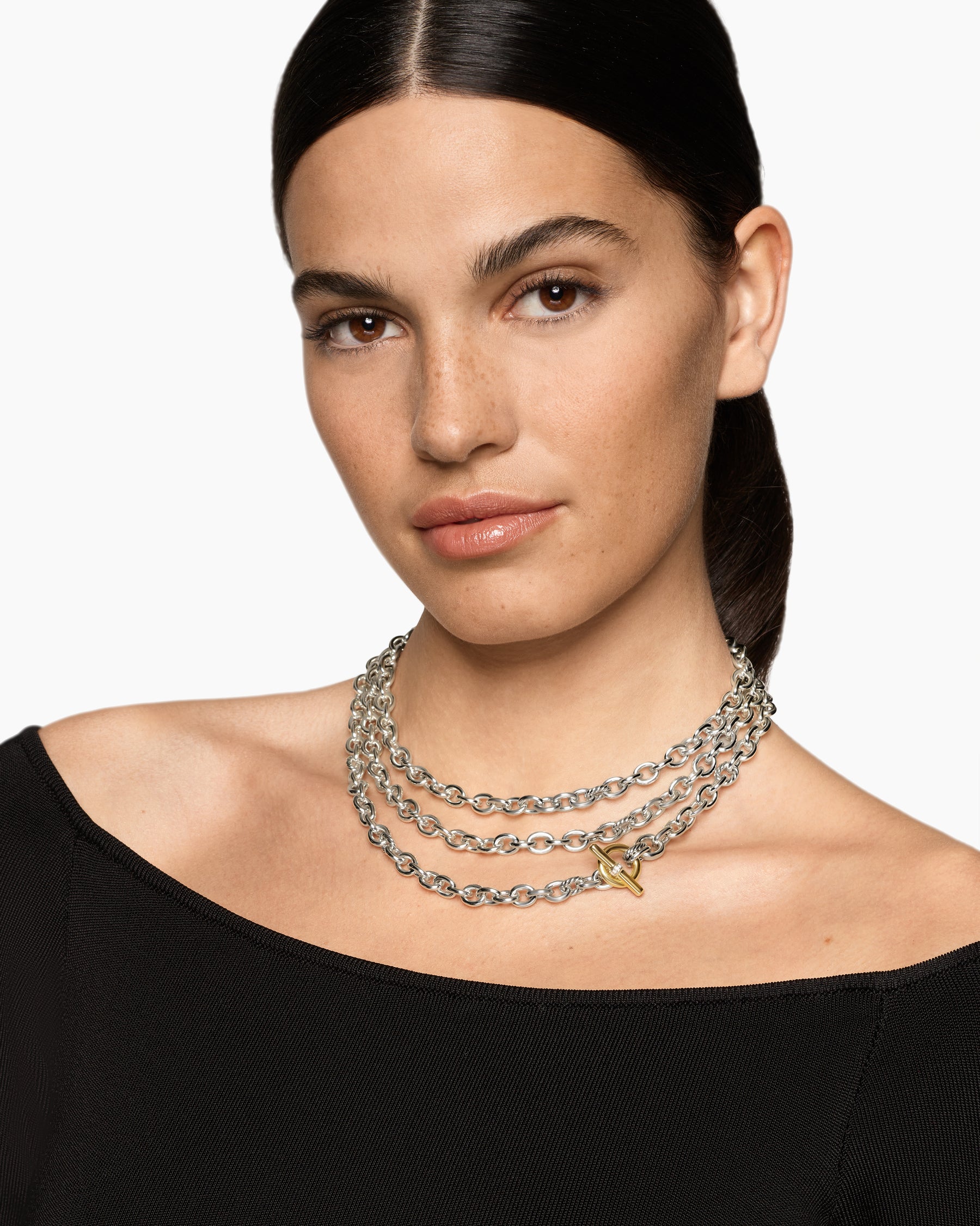 DY Mercer Convertible Chain Necklace in Sterling Silver with 18K Yellow Gold and Diamonds, 8mm - Image 2