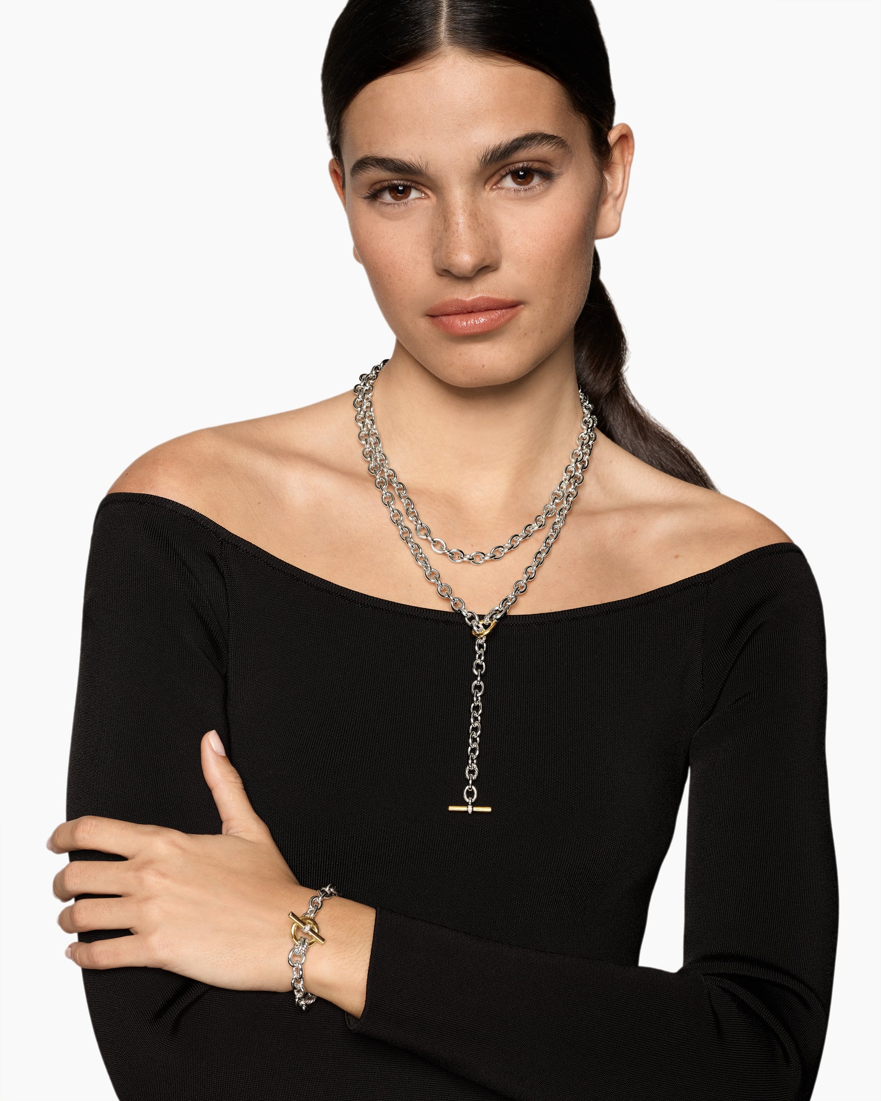 DY Mercer Convertible Chain Necklace in Sterling Silver with 18K Yellow Gold and Diamonds, 8mm - Image 6