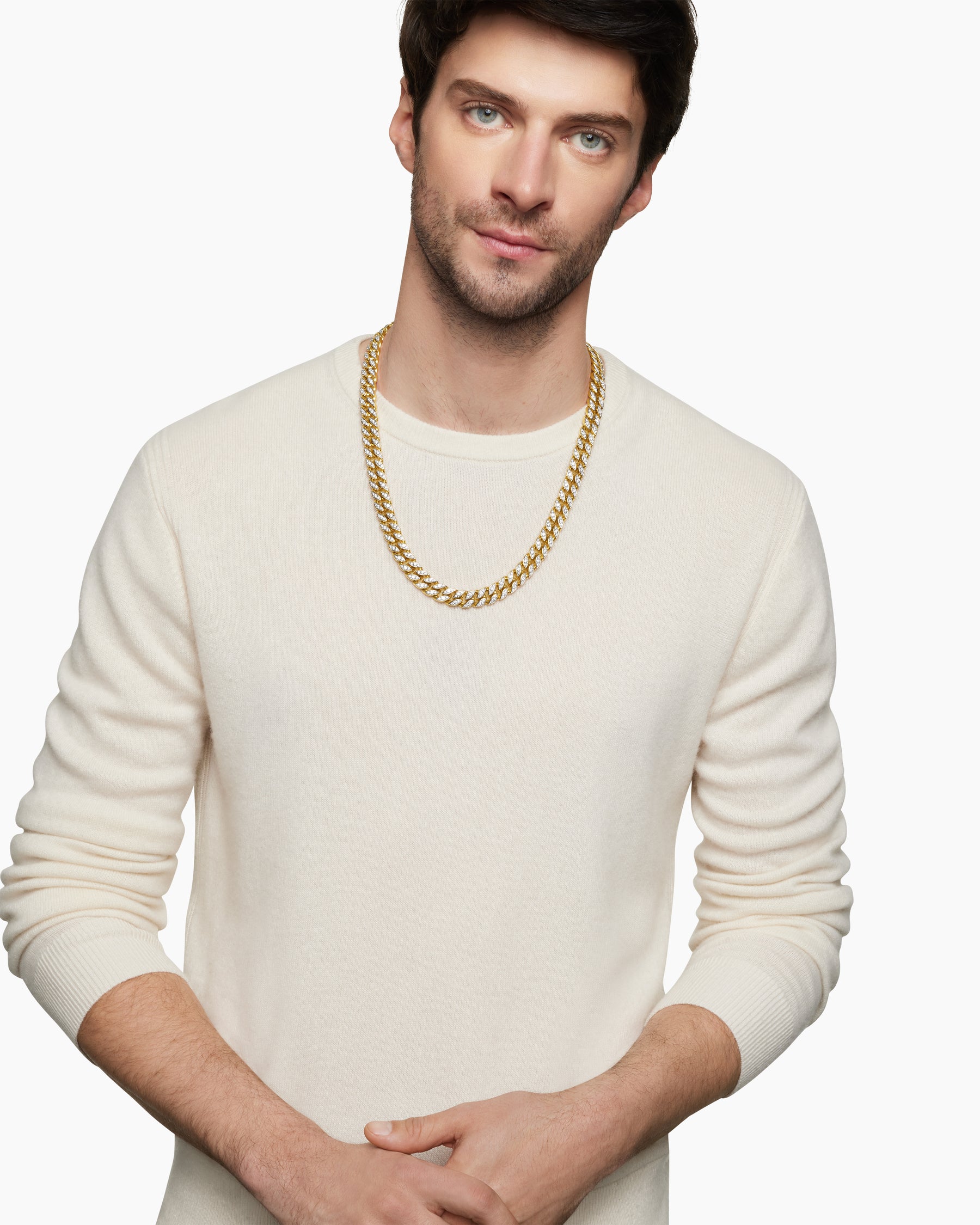 Curb Chain Necklace in 18K Yellow Gold with Diamonds, 11.5mm - Image 2