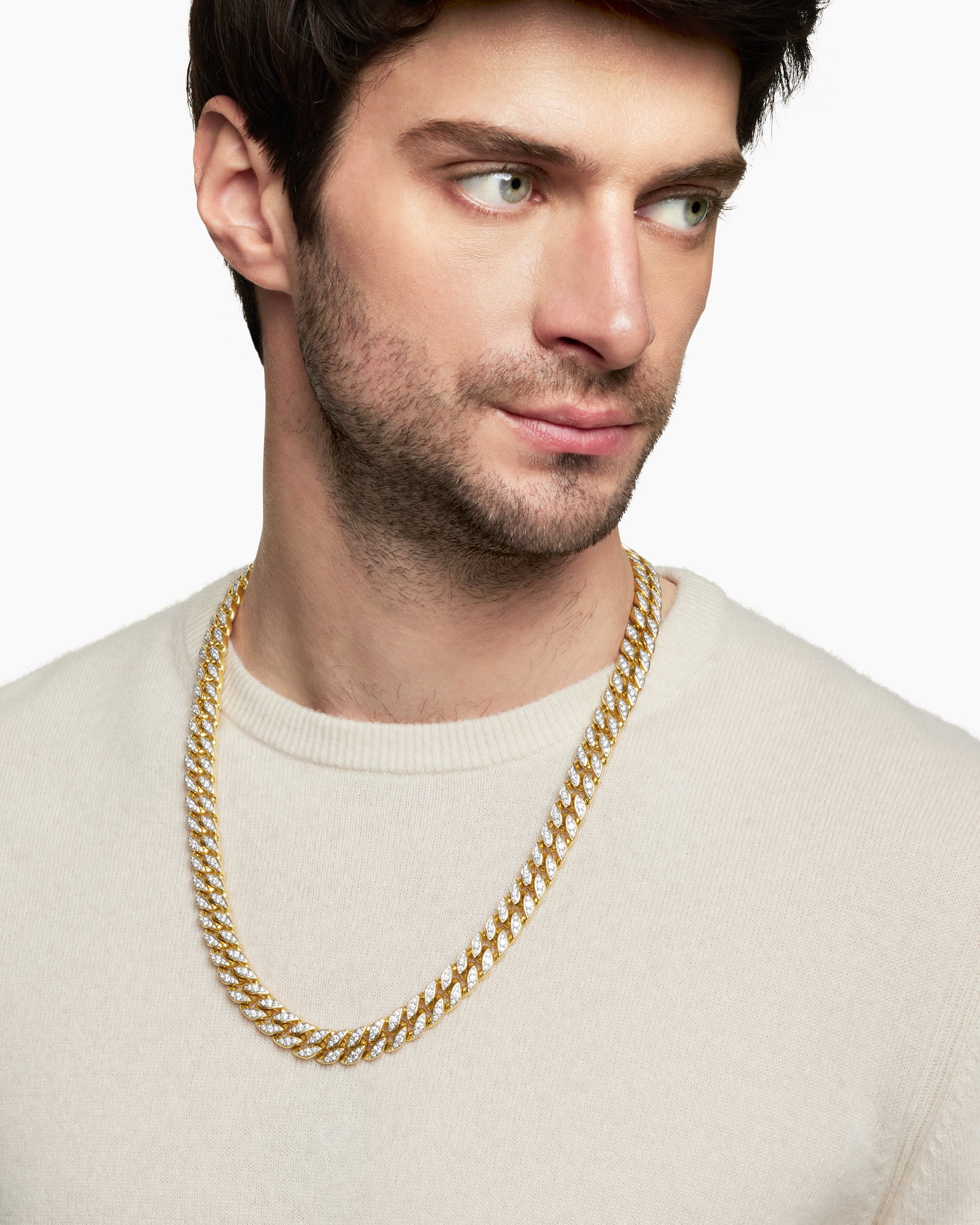 Curb Chain Necklace in 18K Yellow Gold with Diamonds, 11.5mm - Image 6