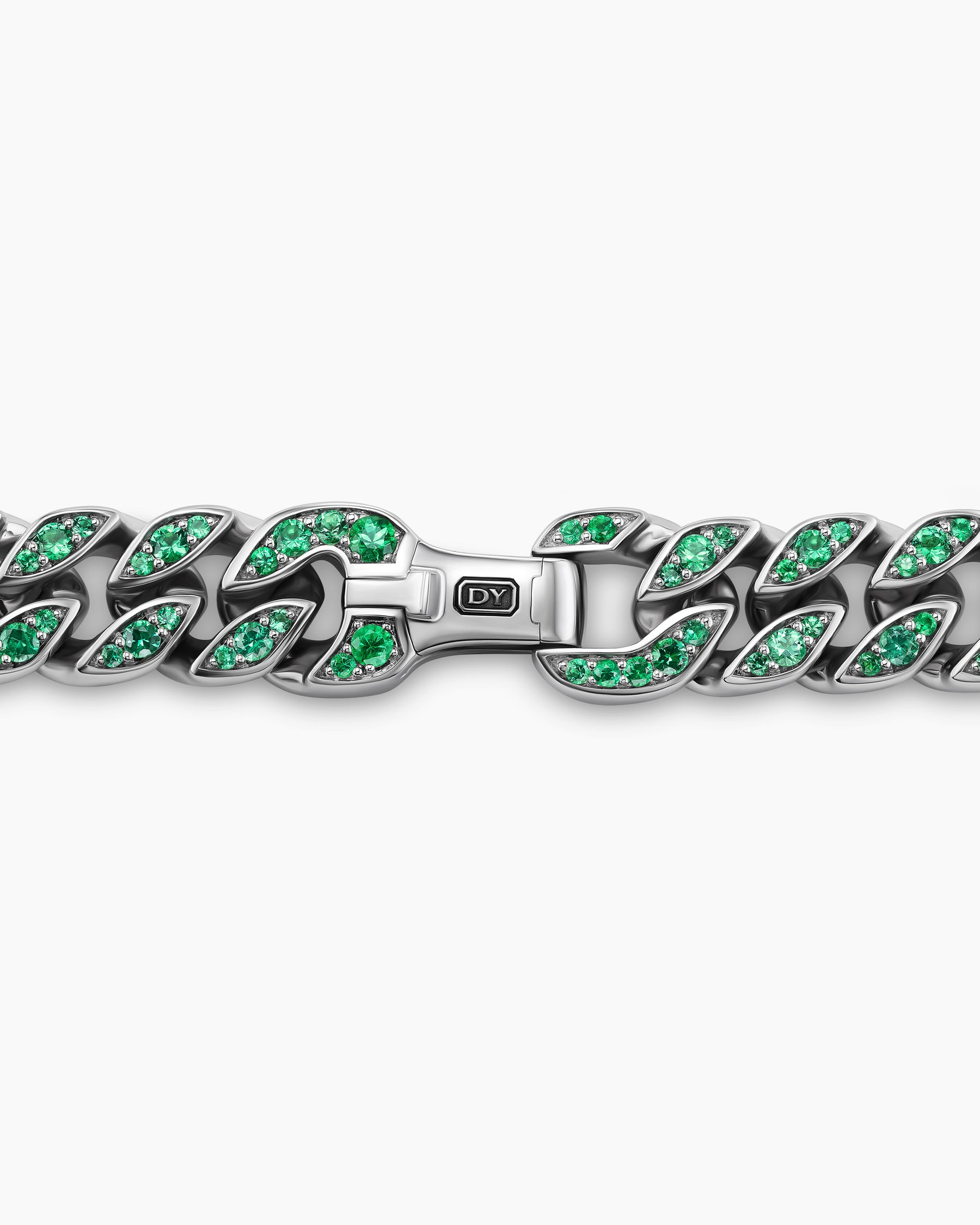 Curb Chain Necklace in 18K White Gold with Emeralds, 11.5mm - Image 3