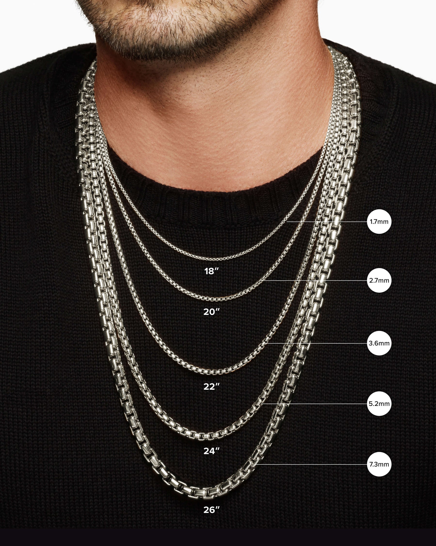 Smooth Amulet Box Chain Necklace in Sterling Silver, 2.7mm - Image 4