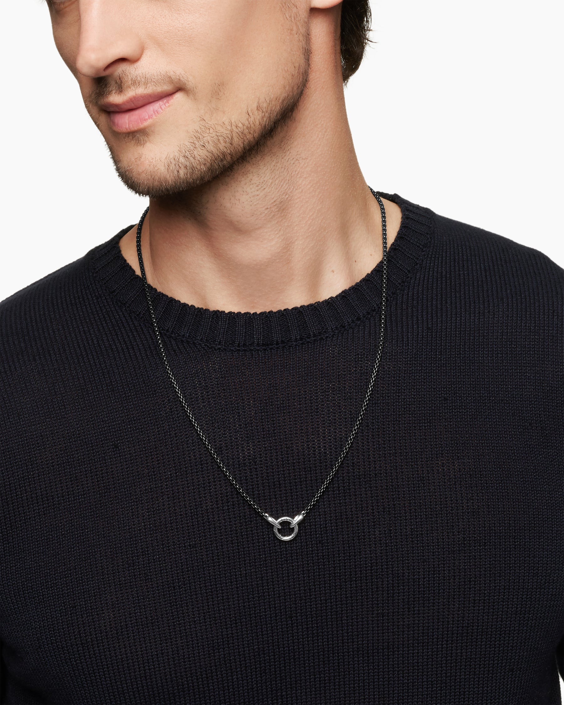 Smooth Amulet Box Chain Necklace in Darkened Stainless Steel, 2.7mm - Image 2