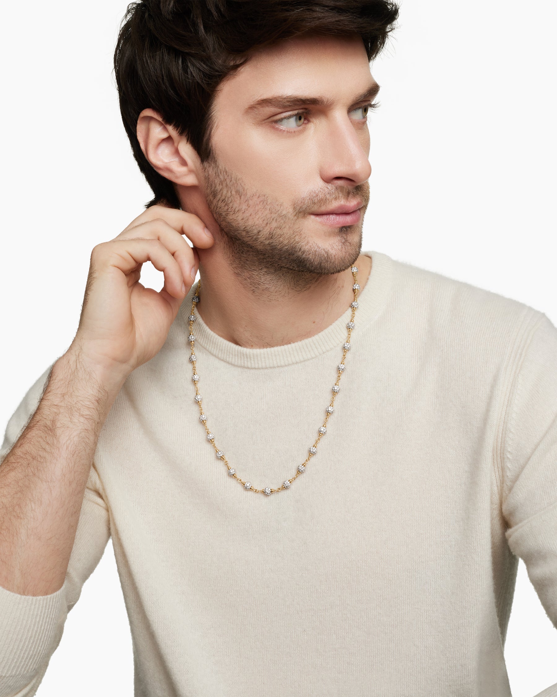 Alternative view of Spiritual Beads Necklace in 18K Yellow Gold with Diamonds, 6mm