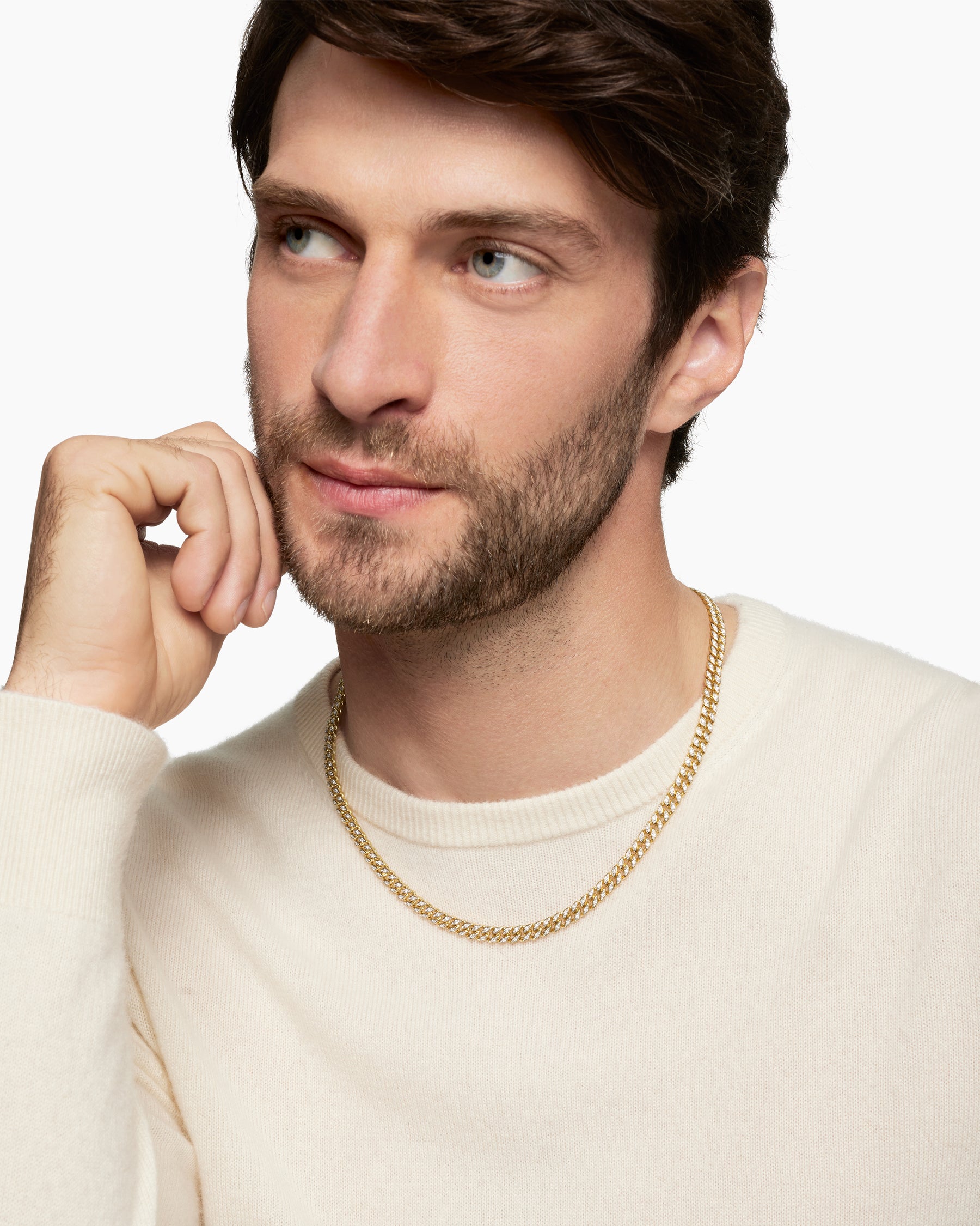 Curb Chain Necklace in 18K Yellow Gold with Diamonds, 6mm - Image 2