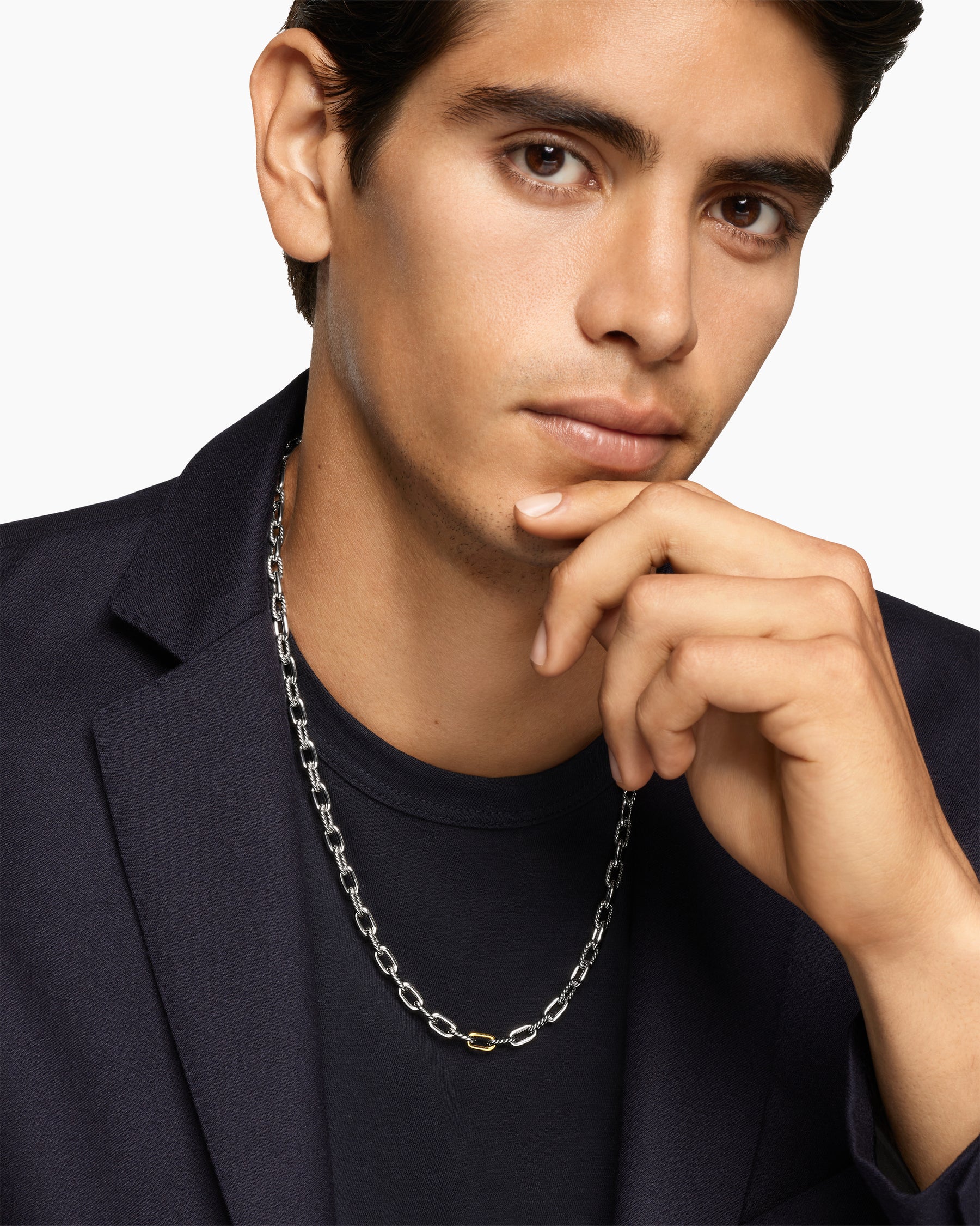 Alternative view of DY Madison Chain Necklace in Sterling Silver with 18K Yellow Gold, 6mm