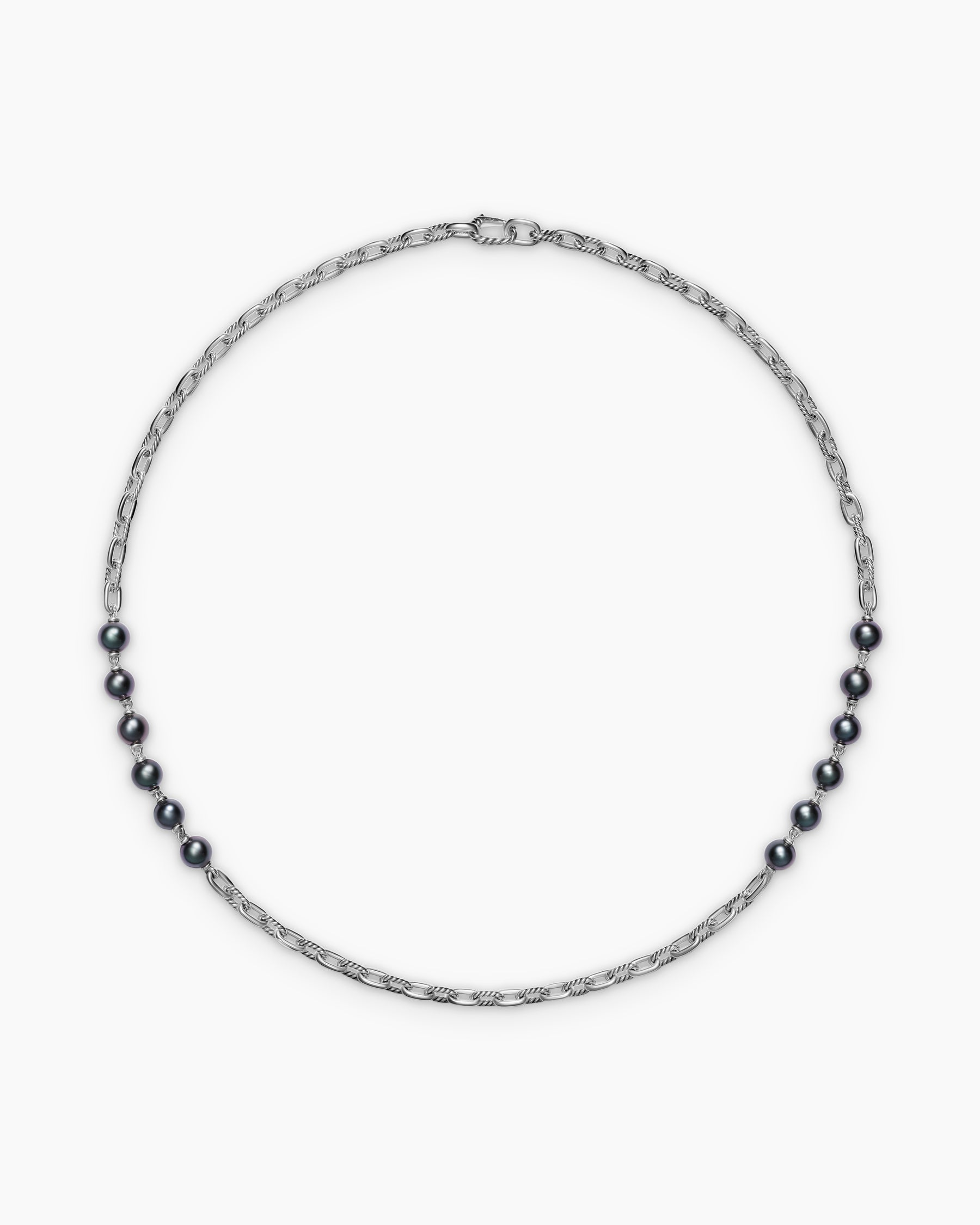 DY Madison Chain Necklace in Sterling Silver with Grey Pearls, 6mm - Image 4