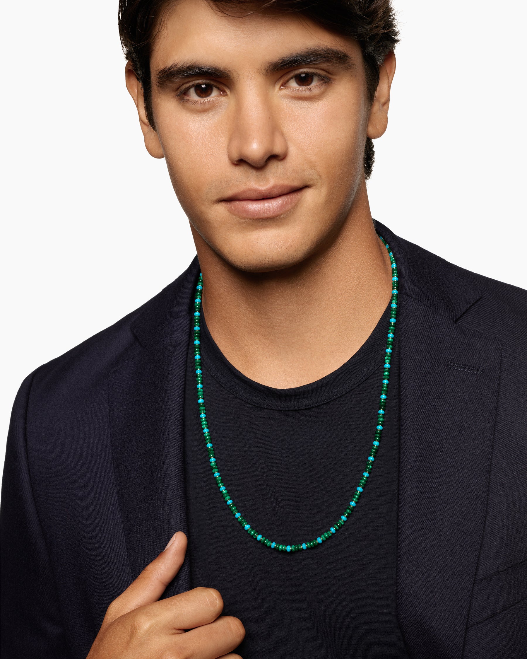 Alternative view of Spiritual Beads Necklace in 18K Yellow Gold with Malachite and Turquoise, 4mm