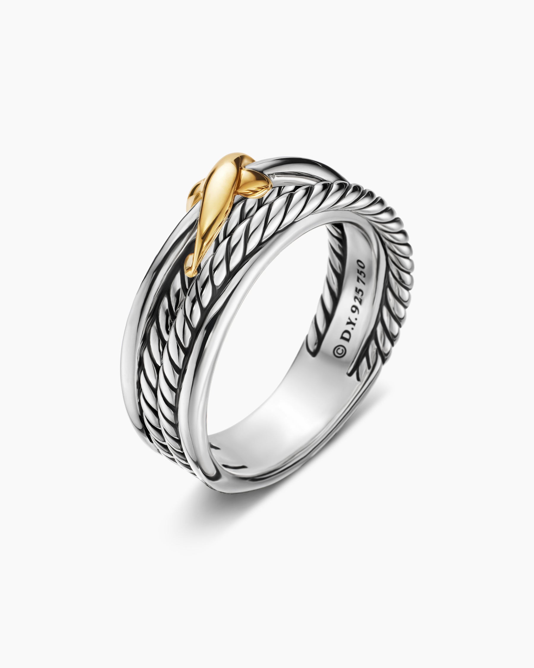 X Crossover Band Ring in Sterling Silver with 18K Yellow Gold, 6mm - Image 3