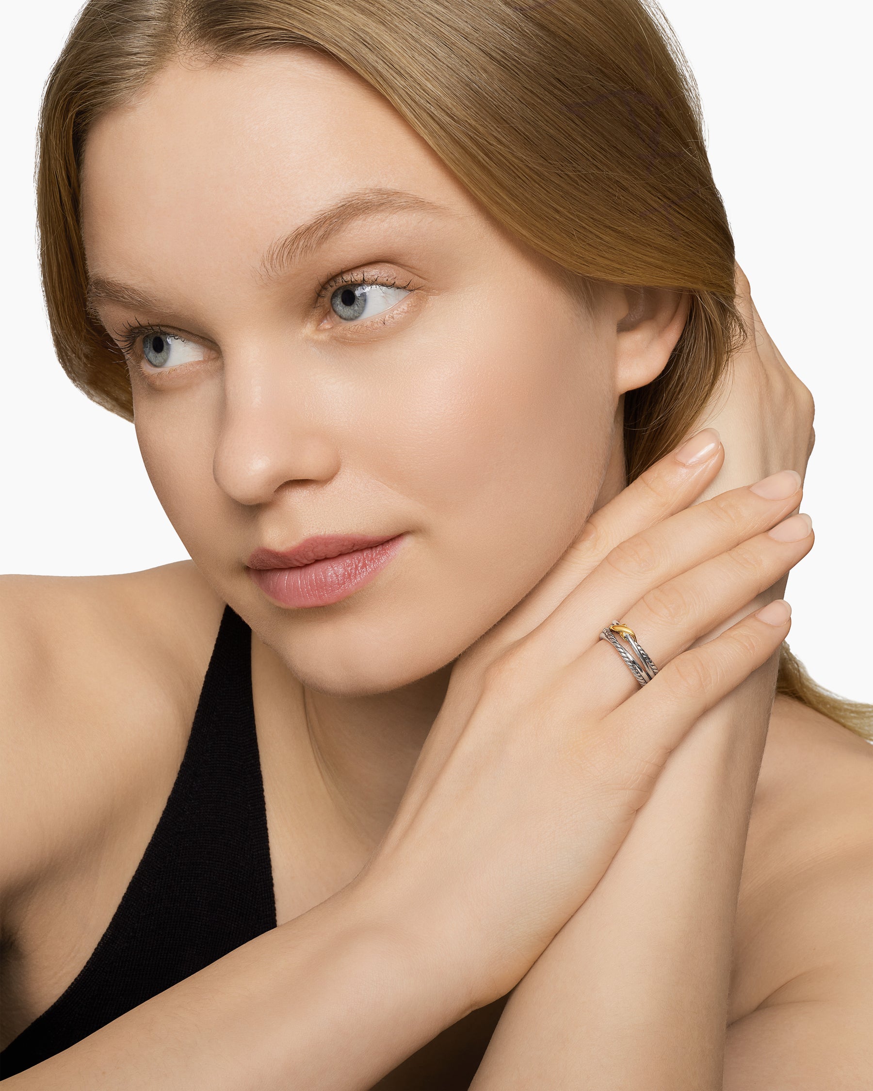 X Crossover Band Ring in Sterling Silver with 18K Yellow Gold, 6mm - Image 7
