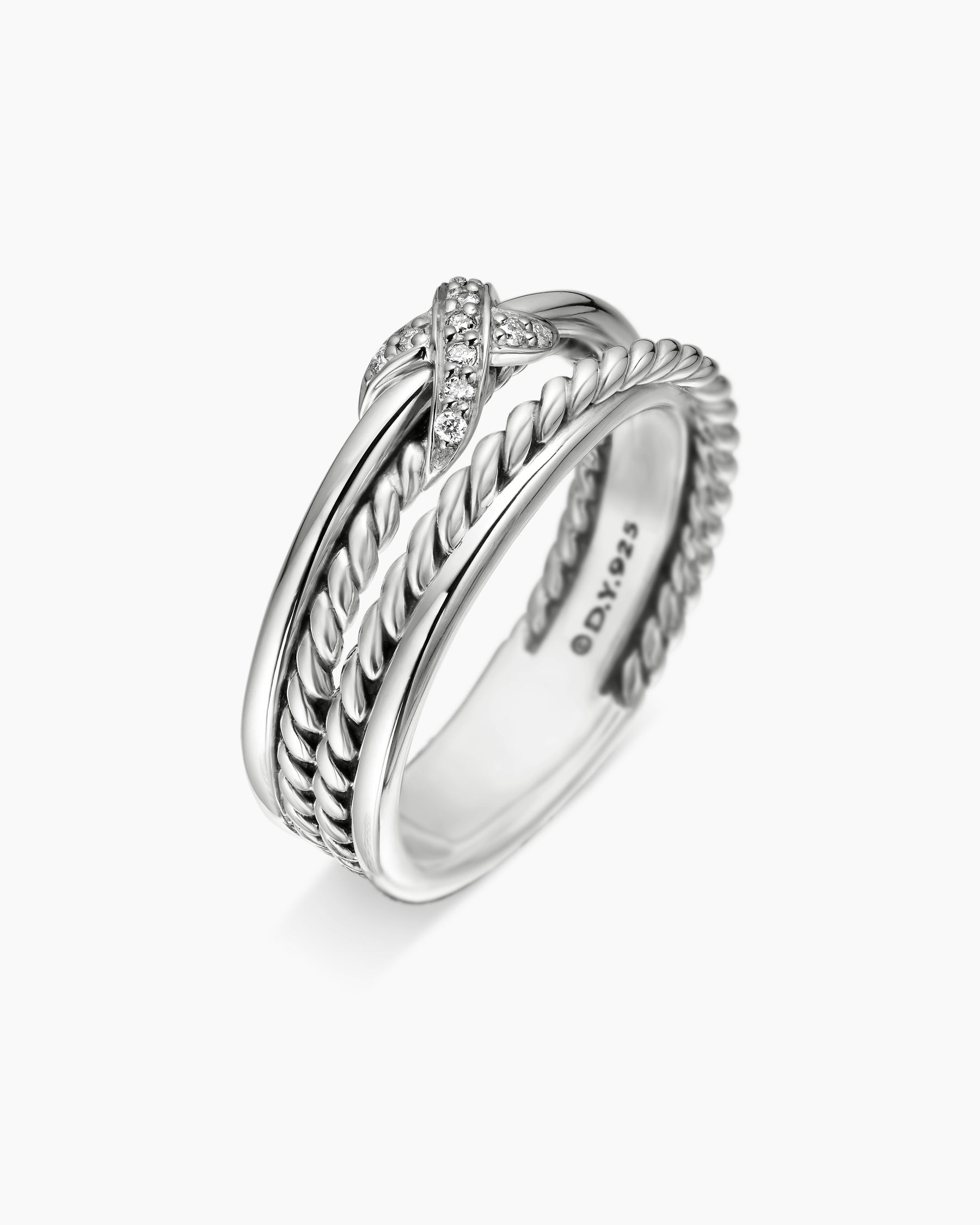 X Crossover Band Ring in Sterling Silver with Diamonds, 6mm - Image 3
