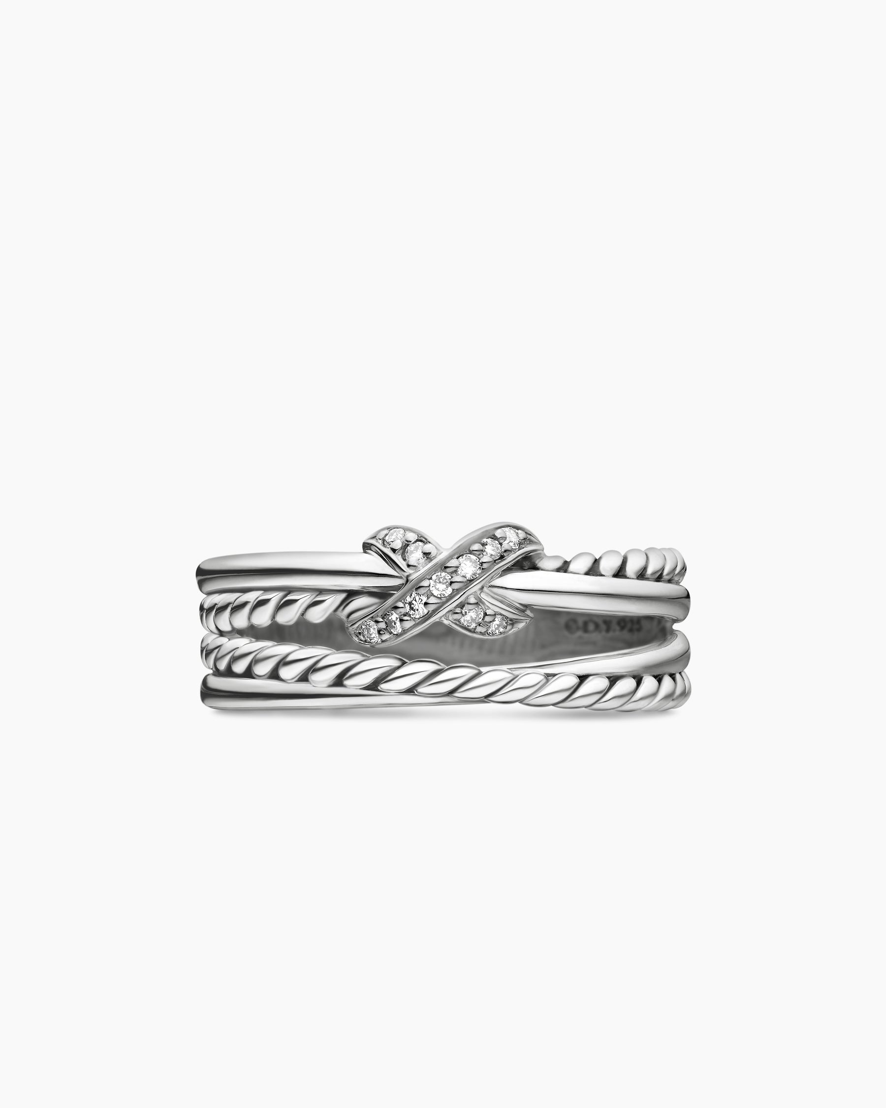 X Crossover Band Ring in Sterling Silver with Diamonds, 6mm - Image 4