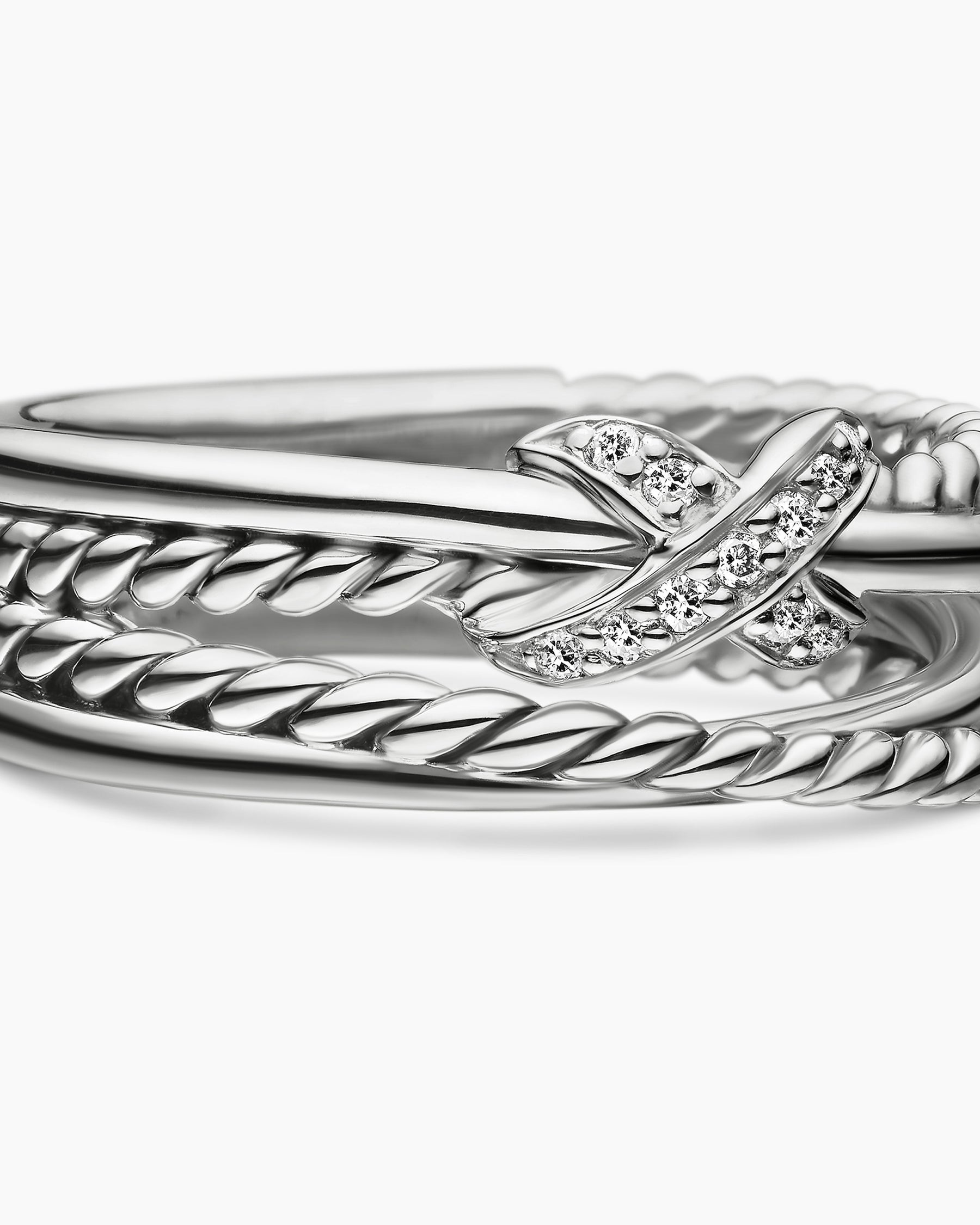 X Crossover Band Ring in Sterling Silver with Diamonds, 6mm - Image 7