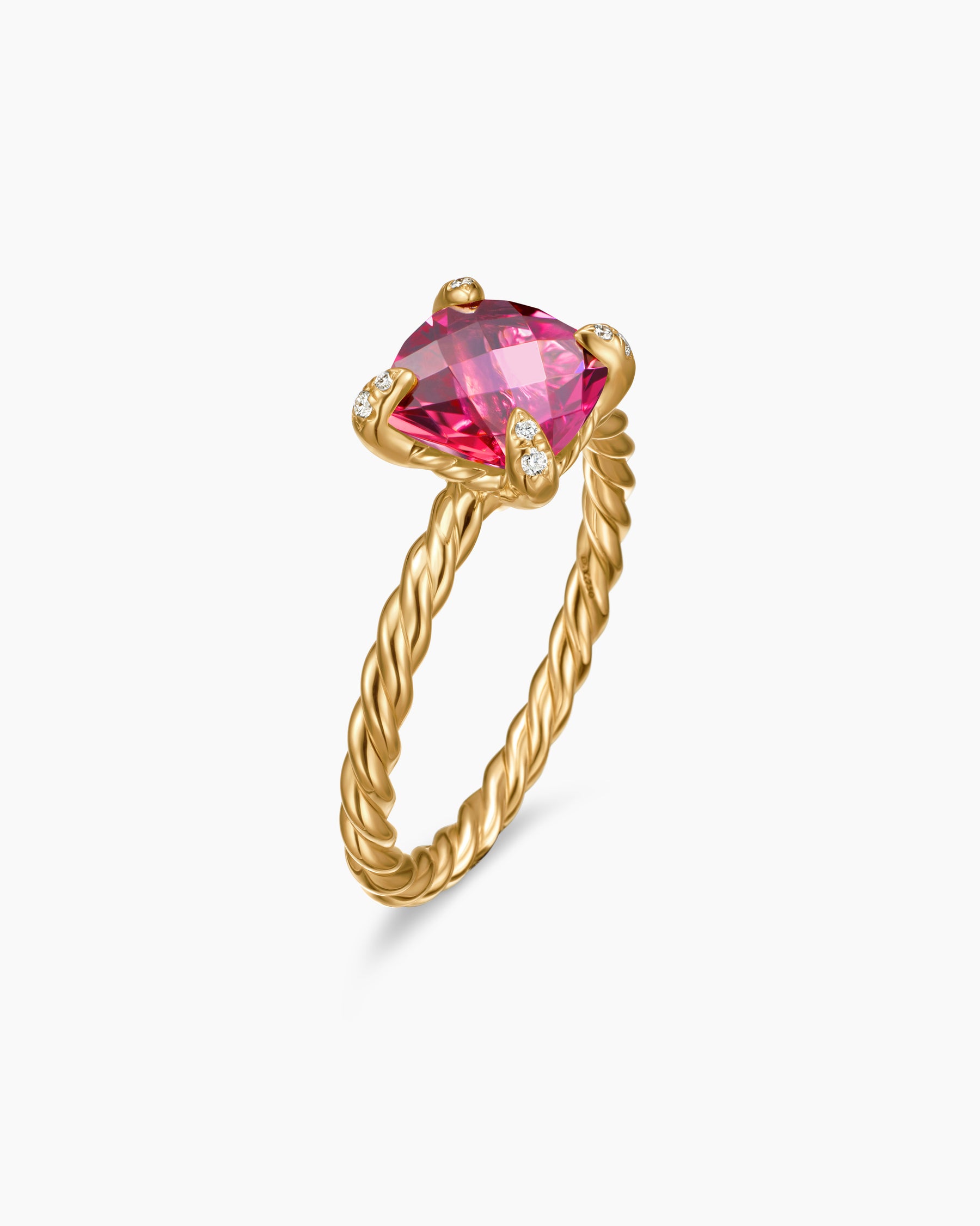 Chatelaine Ring in 18K Yellow Gold with Pink Tourmaline and Diamonds, 7mm - Image 3