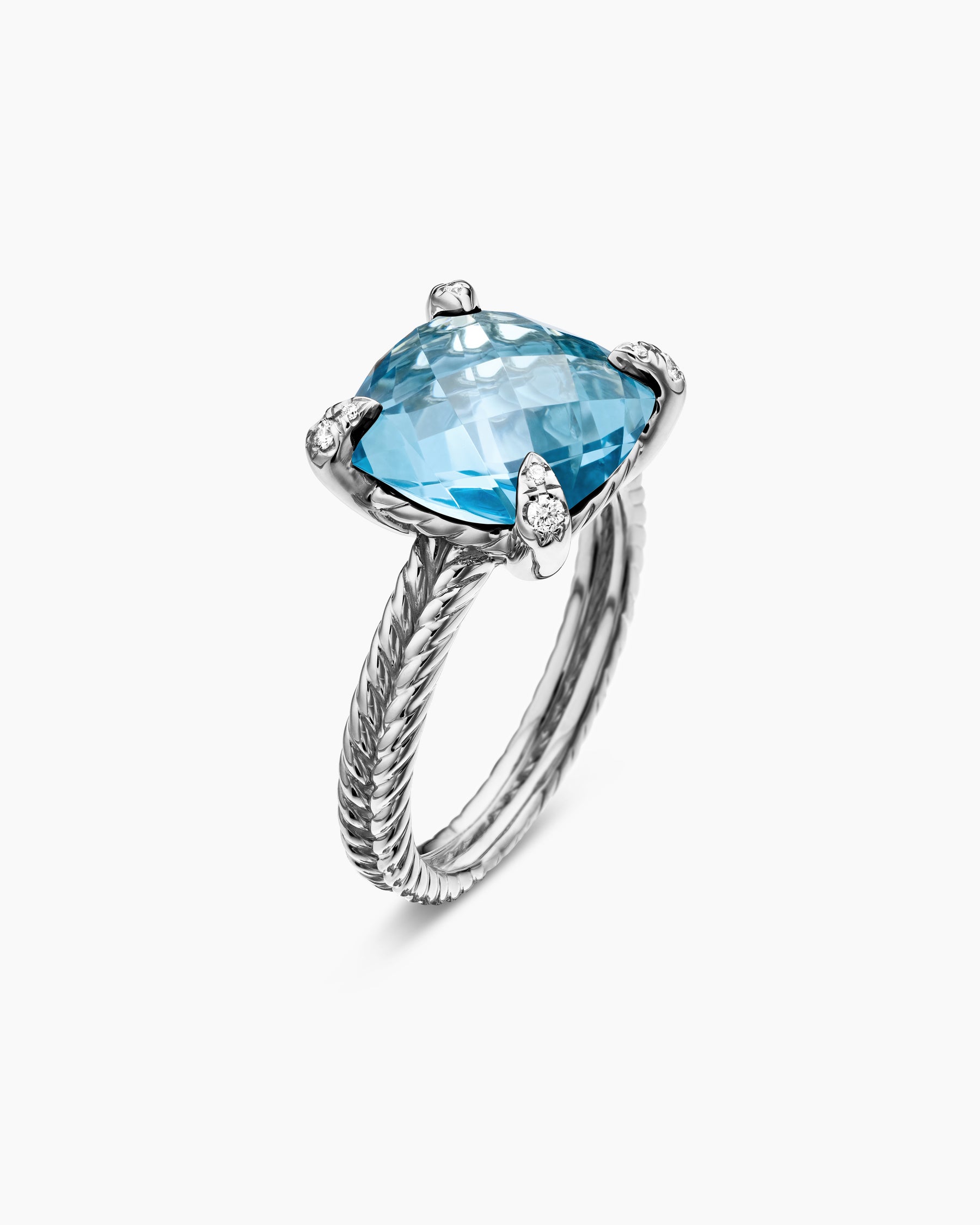 Chatelaine Ring in Sterling Silver with Blue Topaz and Diamonds, 11mm - Image 3