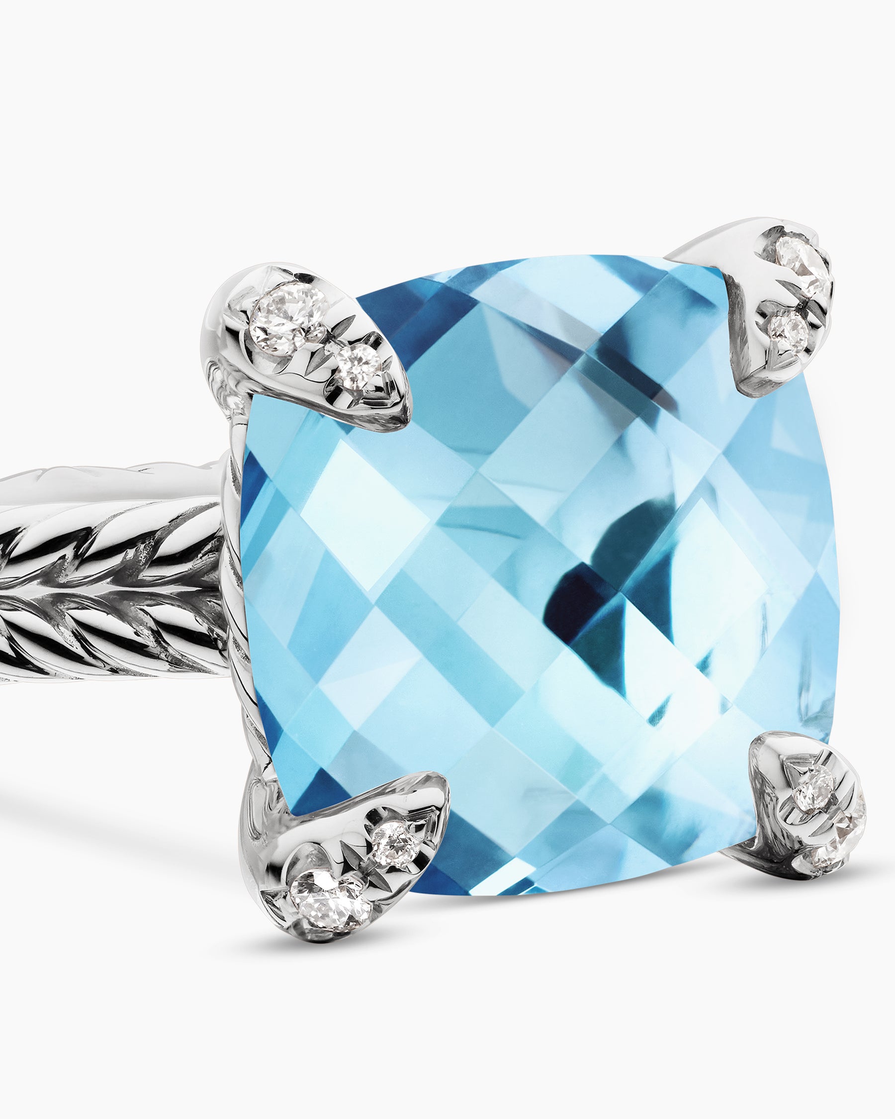 Chatelaine Ring in Sterling Silver with Blue Topaz and Diamonds, 11mm - Image 5
