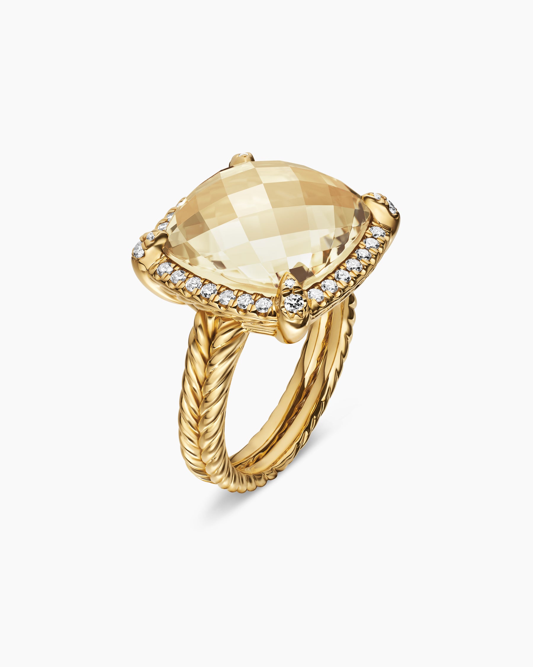 Chatelaine Pavé Bezel Ring in 18K Yellow Gold with Champagne Citrine and Diamonds, 14mm - Image 3
