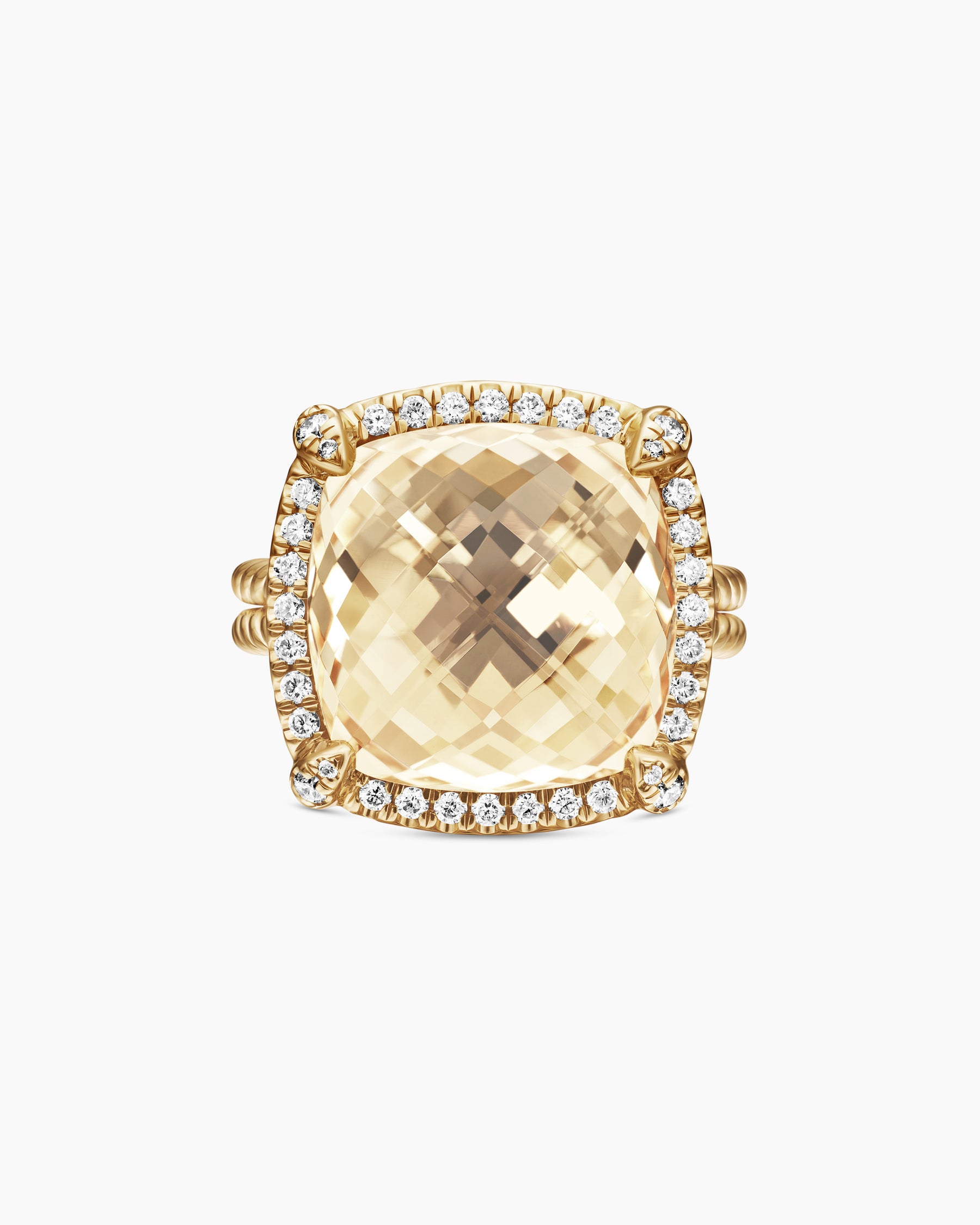 Chatelaine Pavé Bezel Ring in 18K Yellow Gold with Champagne Citrine and Diamonds, 14mm - Image 4