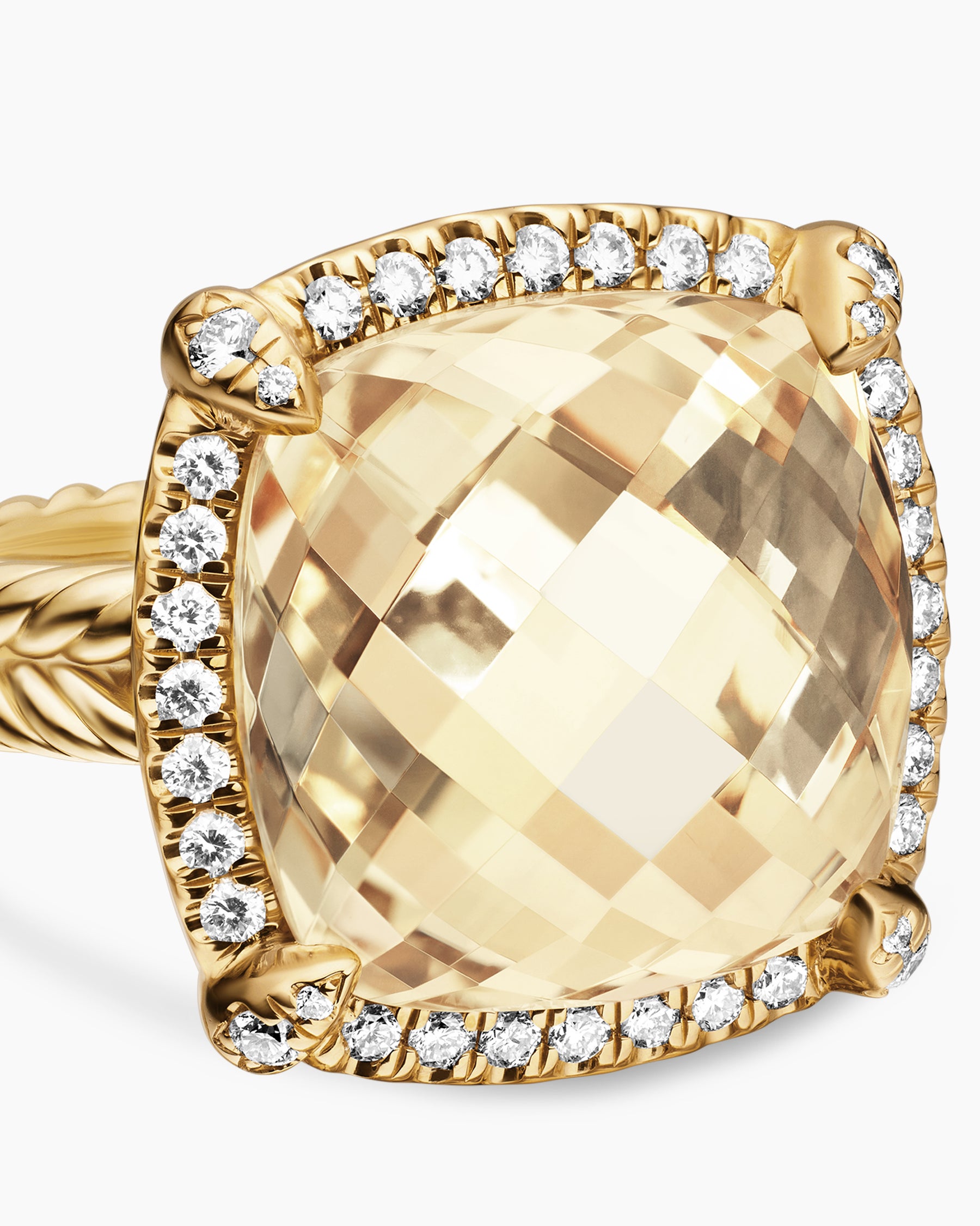 Chatelaine Pavé Bezel Ring in 18K Yellow Gold with Champagne Citrine and Diamonds, 14mm - Image 5