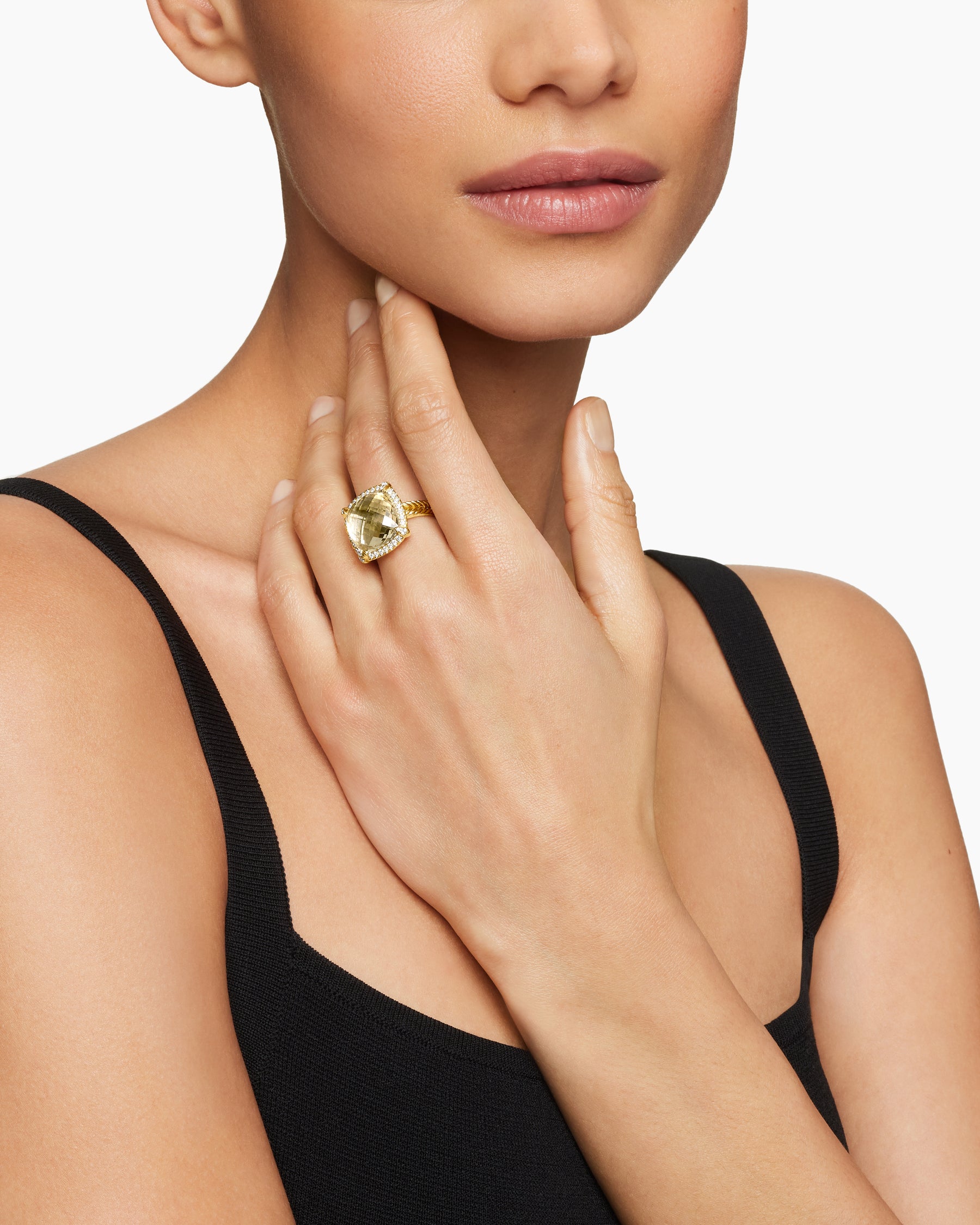 Chatelaine Pavé Bezel Ring in 18K Yellow Gold with Champagne Citrine and Diamonds, 14mm - Image 2